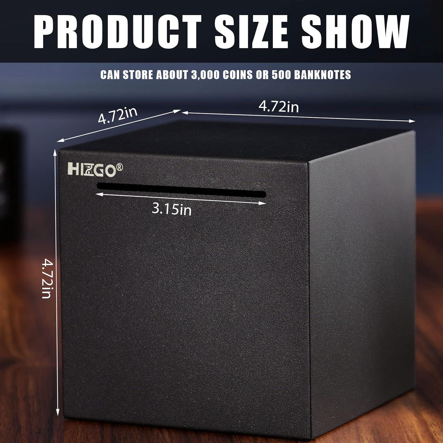 hizgo Adult Stainless Steel Piggy Bank,Coin Saving for Must Break to Open -Kids Money Saving Box (Black 4.72 inch)