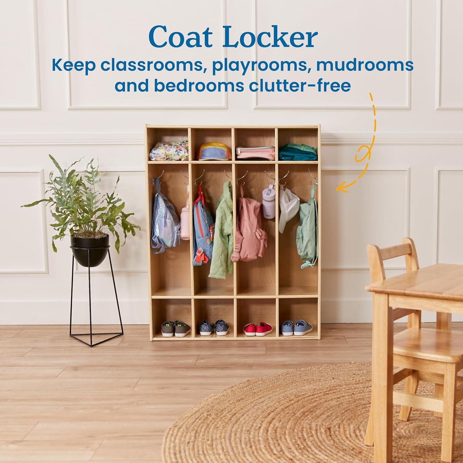 ECR4Kids Streamline 4-Section Coat Locker, Natural