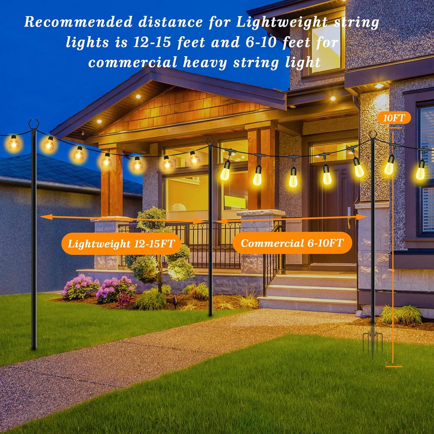 2 Pack String Light Poles,10 Ft Light Poles for Outside String Lights,Outdoor Lights Pole with Fork,Metal Poles Stand for Patio Deck Backyard