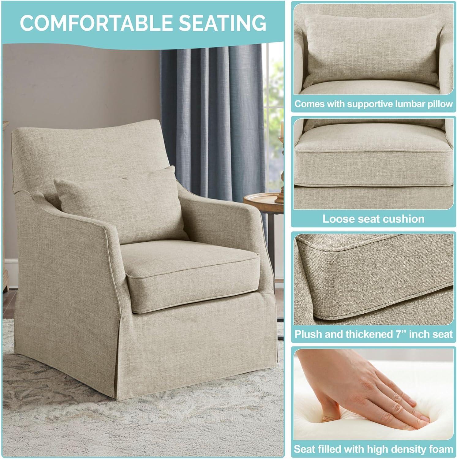 Martha Stewart London Skirted Swivel Chair Tan: Upholstered Polyester, No Assembly Required