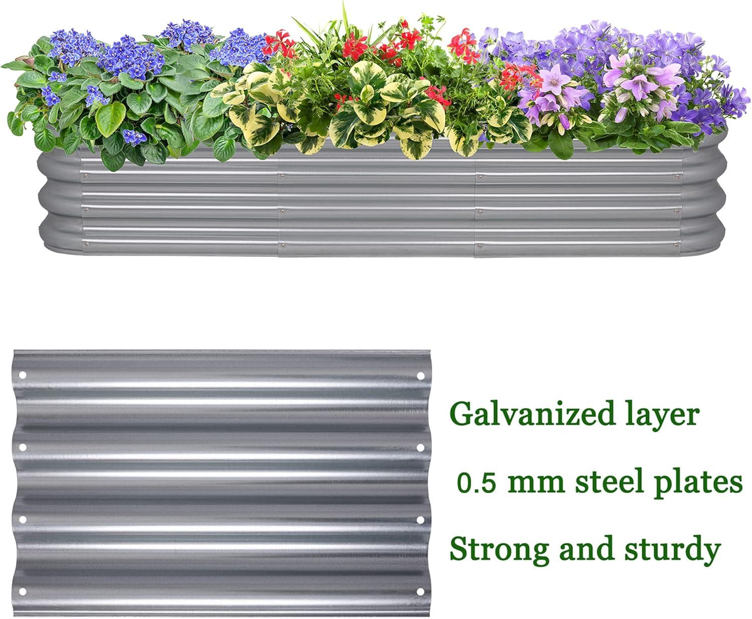 Sunnyglade Galvanized Raised Garden Bed Kit, Rot-Resistant Metal Garden Bed Planter for Gardening Vegetables, Fruits, Flower (4 .4X 2 x 0.8 FT)