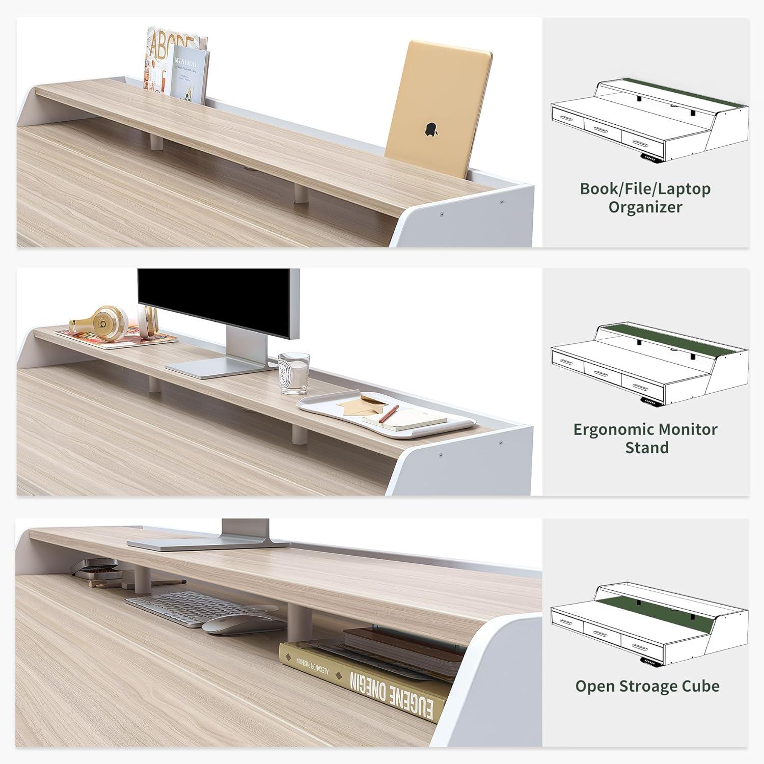 Agilestic Adjustable Height Electric Standing Desk with Storage Wooden Drawer, 55 x 24 Inches Stand Up Home Office Computer Gaming Table for Work Office Home, Rustic Brown