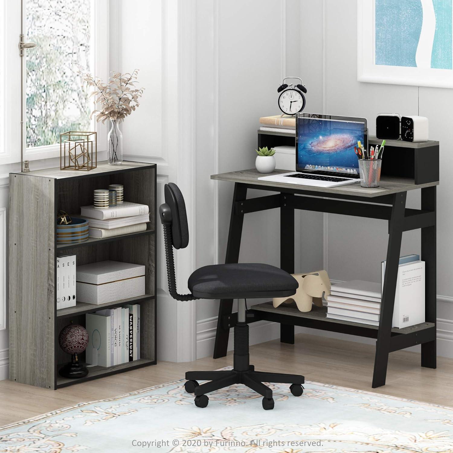 French Oak Grey A-Frame Desk with Hutch and Drawer