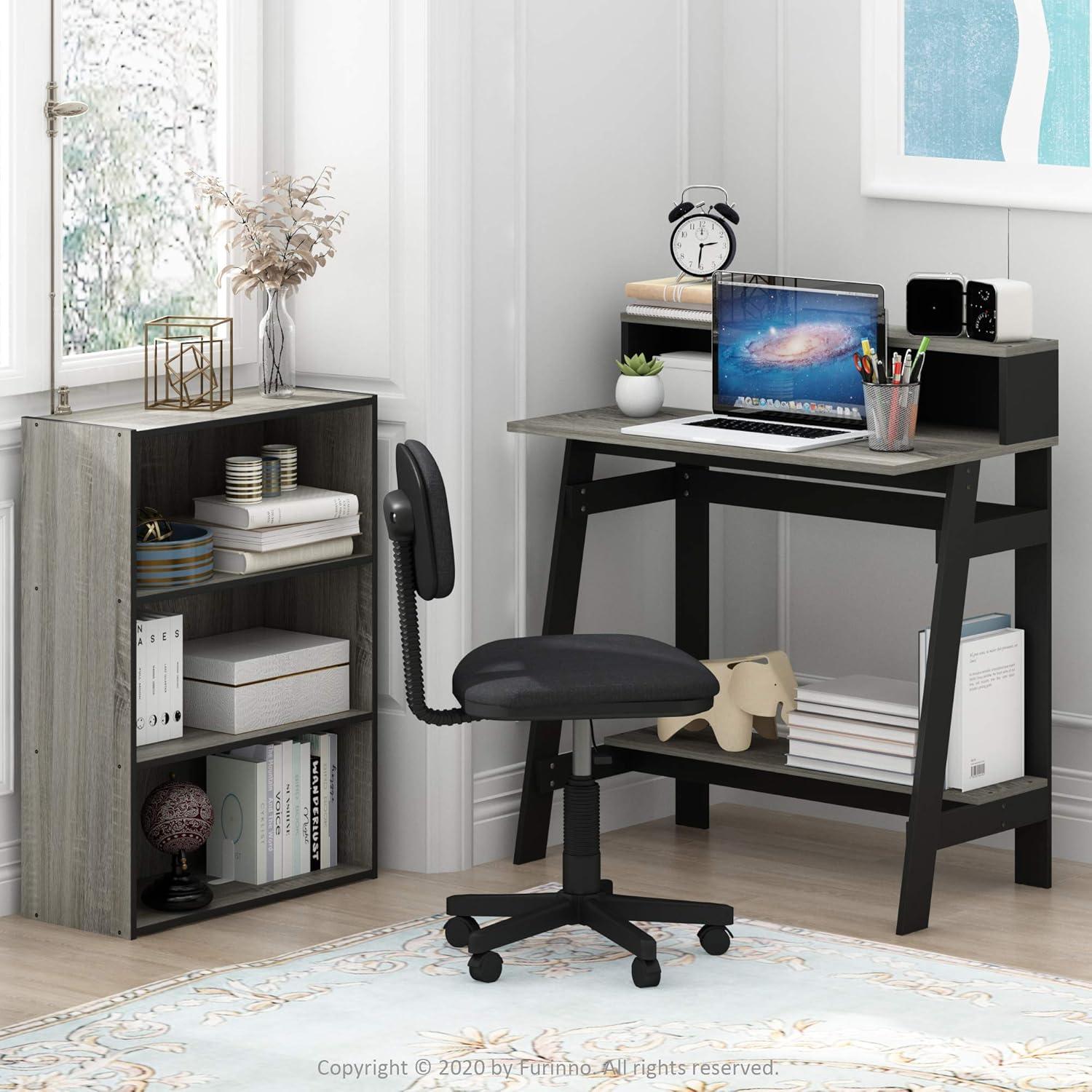 Furinno 31.6" Small Industrial Computer Desk Home Office Study Writing Desk with Open Shelf,Black/French Oak