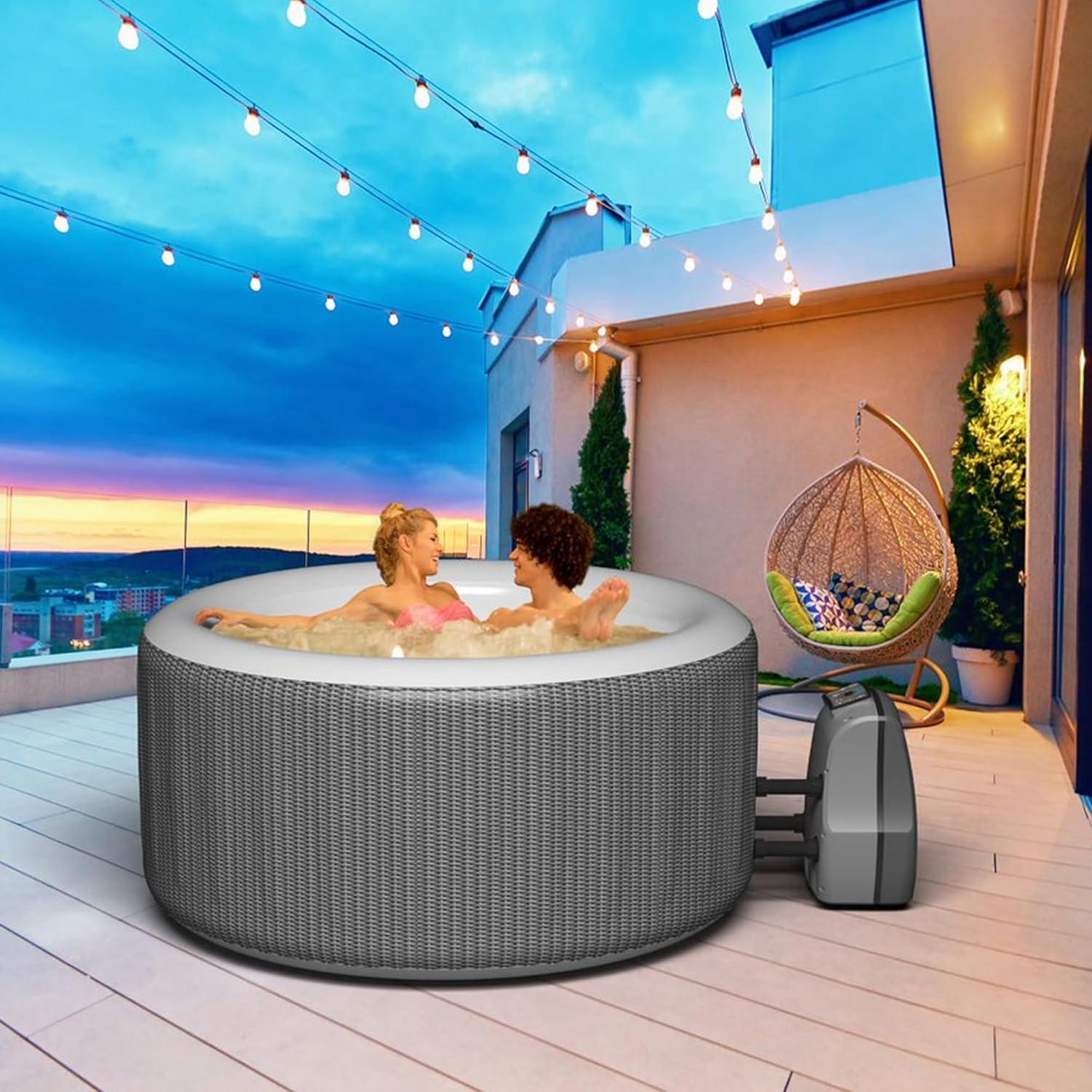 Black Round Inflatable 3-Person Hot Tub Spa with Control Panel