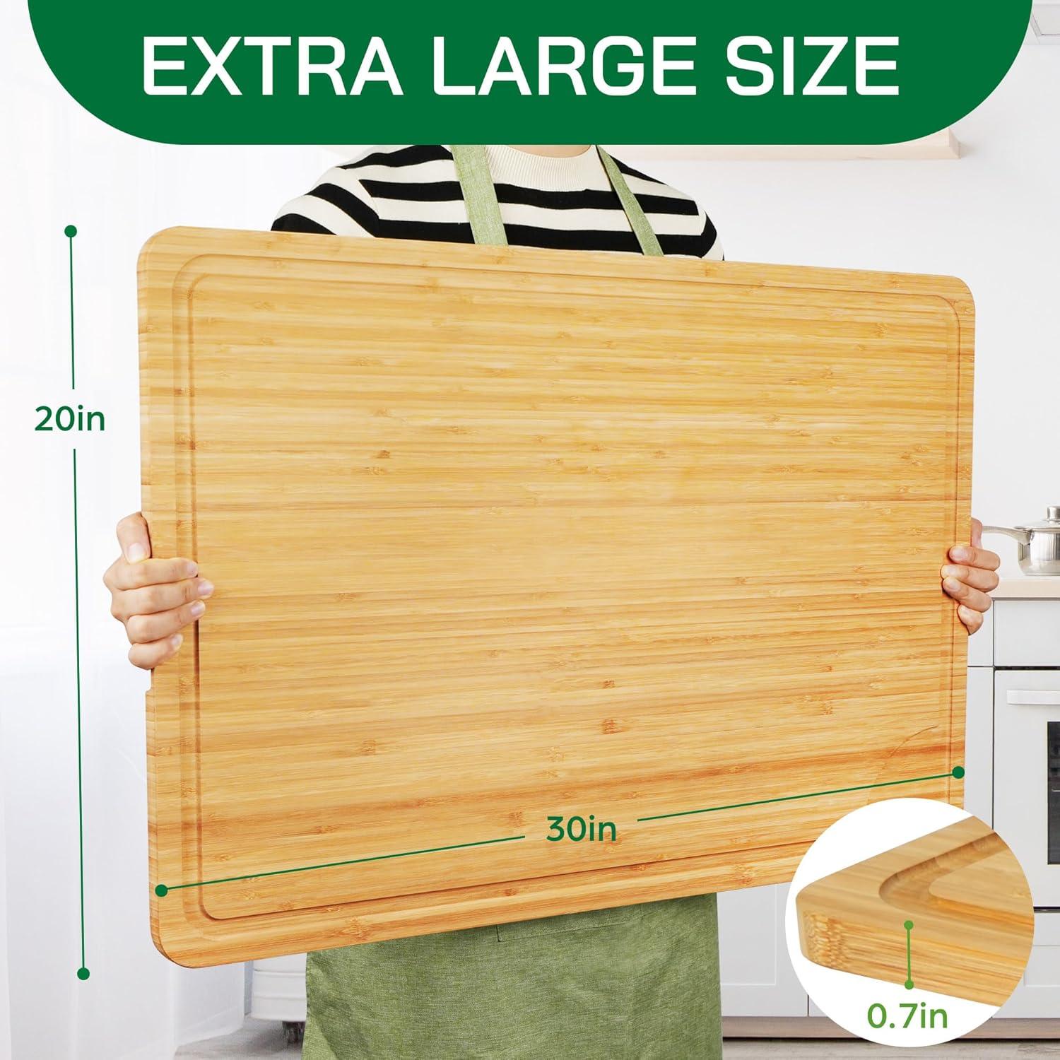 Extra Large Bamboo Cutting Board with Juice Groove and Handles