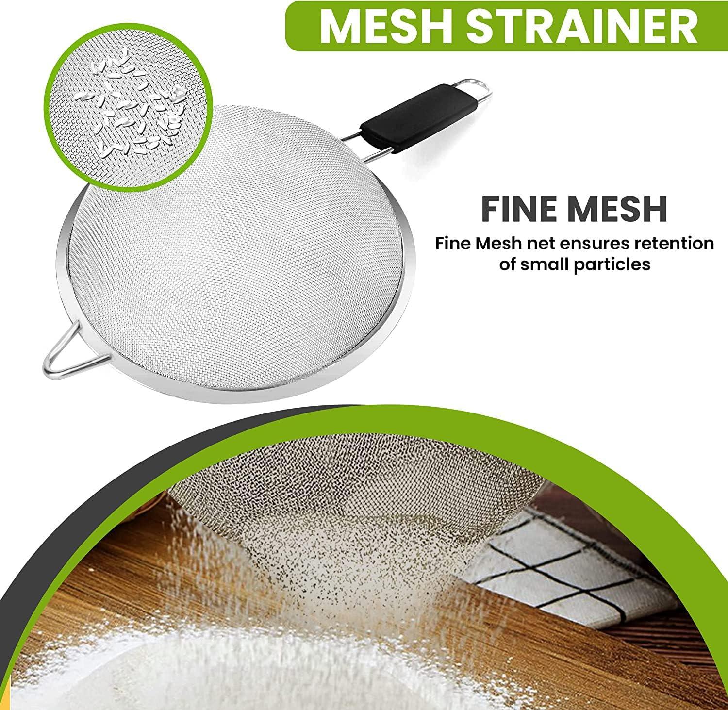 Kafoor 6.3" Fine Mesh Strainer with Thermo Plastic Rubber handle - Ideal to Sift Flour, Icing Sugar, Fruits and Vegetables.