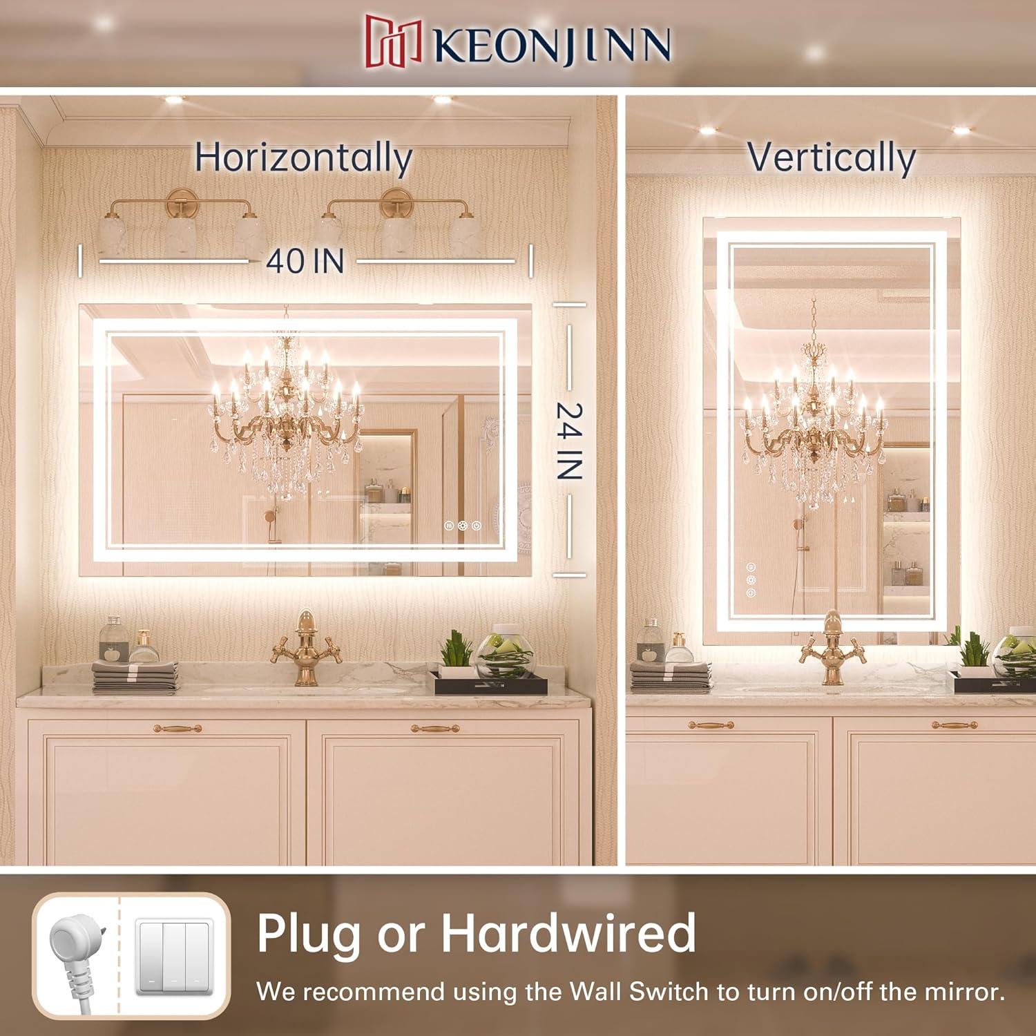 Ivy Bronx Keonjinn 40 X 24 In LED Bathroom Mirror With Lights, Adjustable 3 Color Lights, LED Vanity Mirror, Wall Mounted Anti-Fog Dimmable Mirror, UL Listed LED Driver, HD Tempered Glass(Horizontal/Vertical)