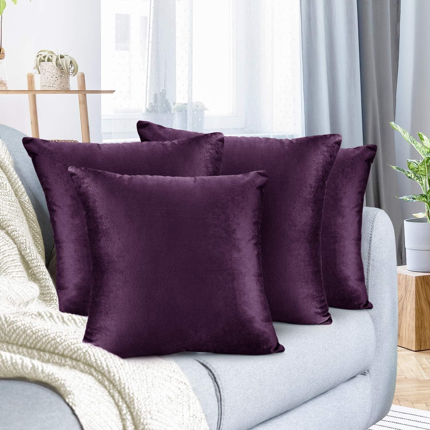 Eggplant Purple Velvet Hypoallergenic 16" Throw Pillow Covers Set