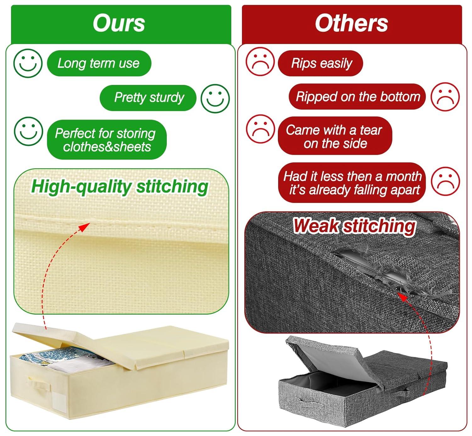 Large Underbed Storage Bags Organizer Container With Lids, Set of 2 Under Bed Storage Organizer Box With Handle, Fabric Under The Bed Storage Bins for Blanket Pillow Comforter & Quilt Wrapping Paper