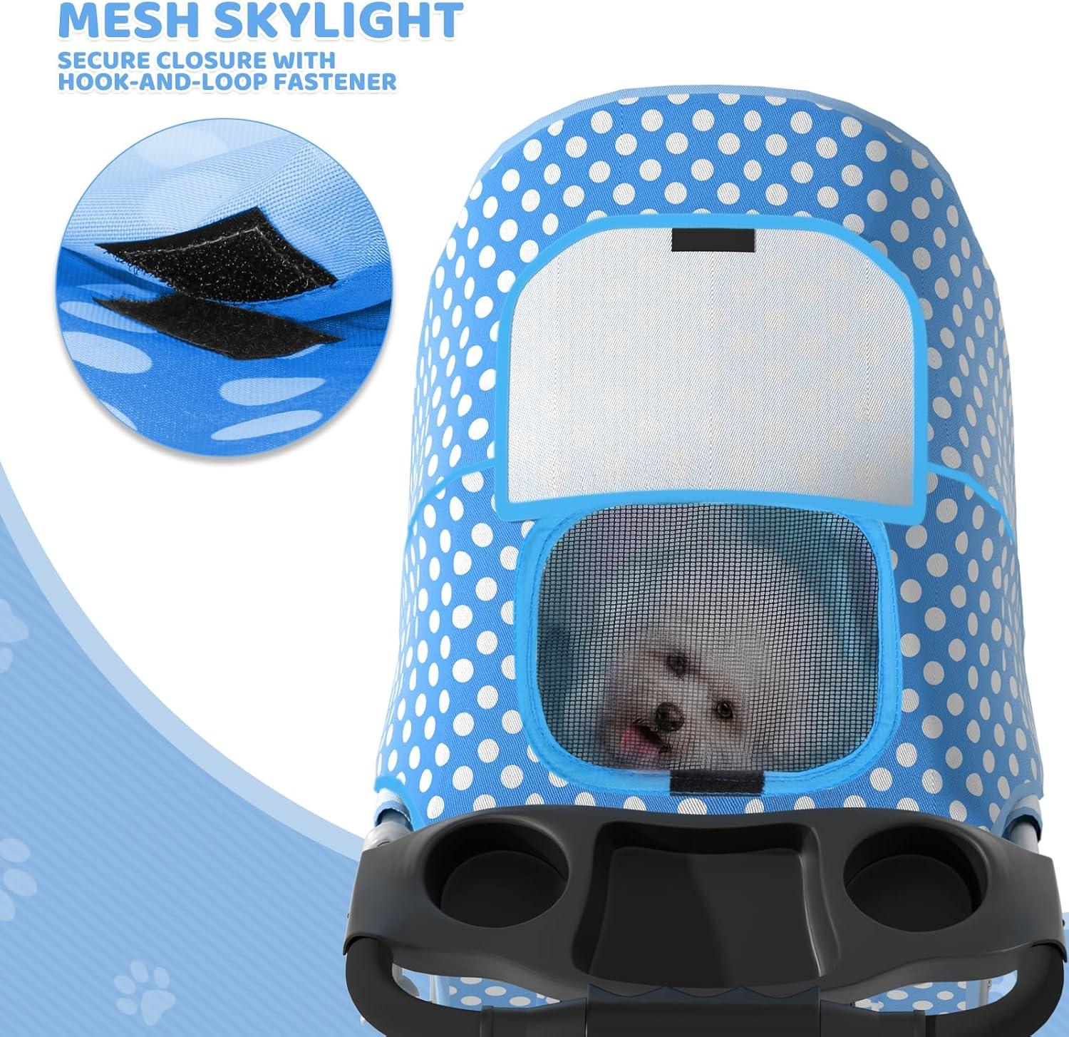 Magshion Foldable Pet Dog and Cat Stroller with Adjustable Canopy Storage Basket and Cup Holder for Small and Medium Pets