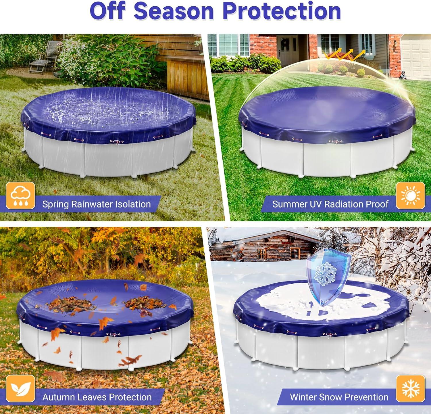 24ft Round Blue Above Ground Pool Cover with Steel Cable