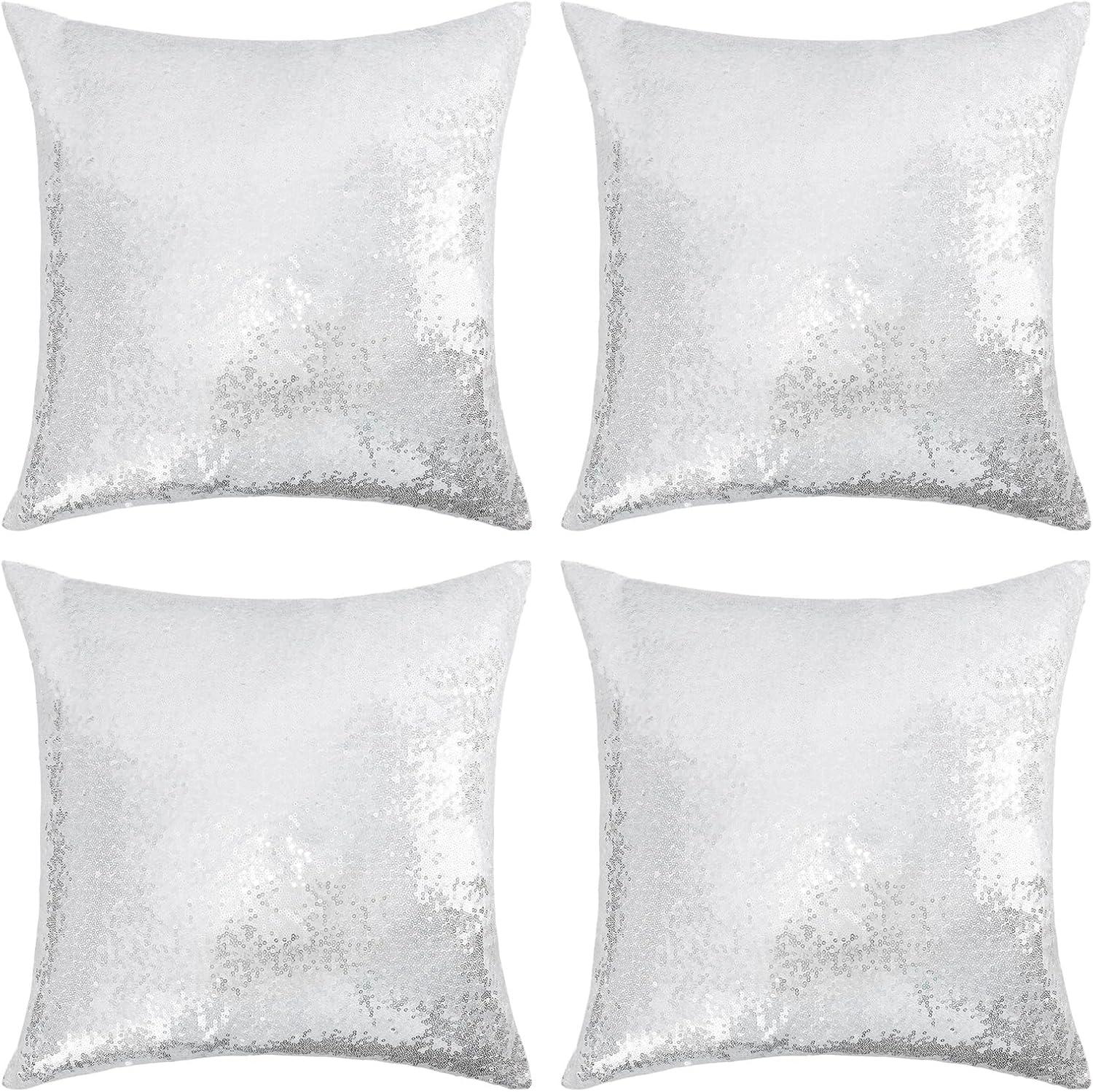 PiccoCasa 4 Pcs Sequin Throw Pillow Covers, Decorative Cushion Covers for Sofa Car Seat, 18"x18" Silver