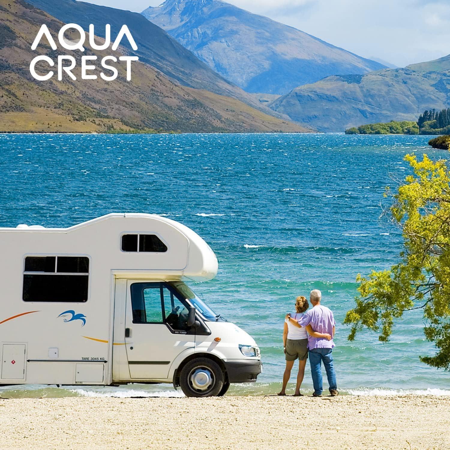 2 PACK, AQUA CREST RV Inline Water Filter with Hose Protector, NSF Certified, Greatly Reduces Chlorine, Bad Taste, Odor in Drinking Water, KDF Filter for RVs and Marines (Packaging May Vary)