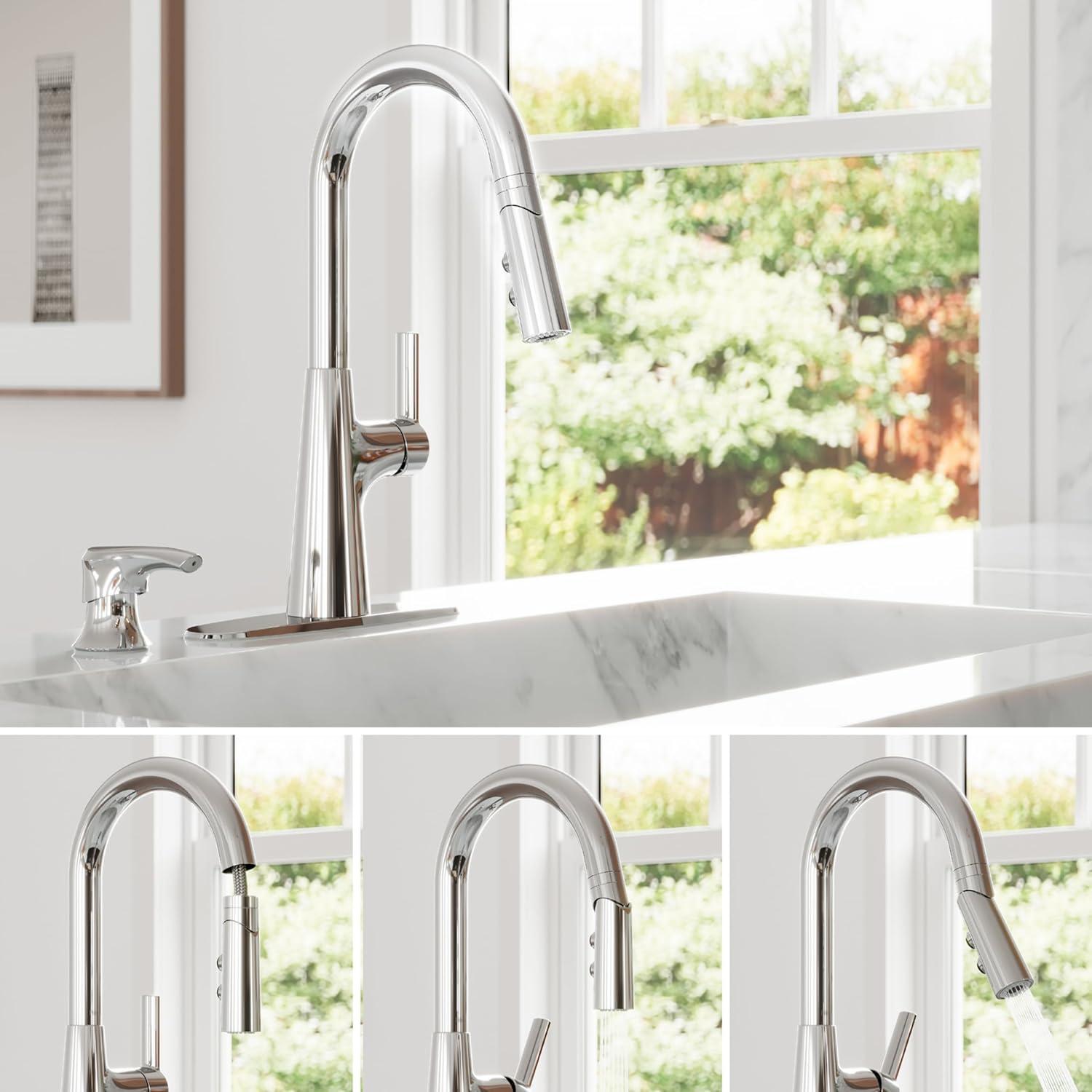 Tasso Polished Chrome Pull-Down Kitchen Faucet with Soap Dispenser