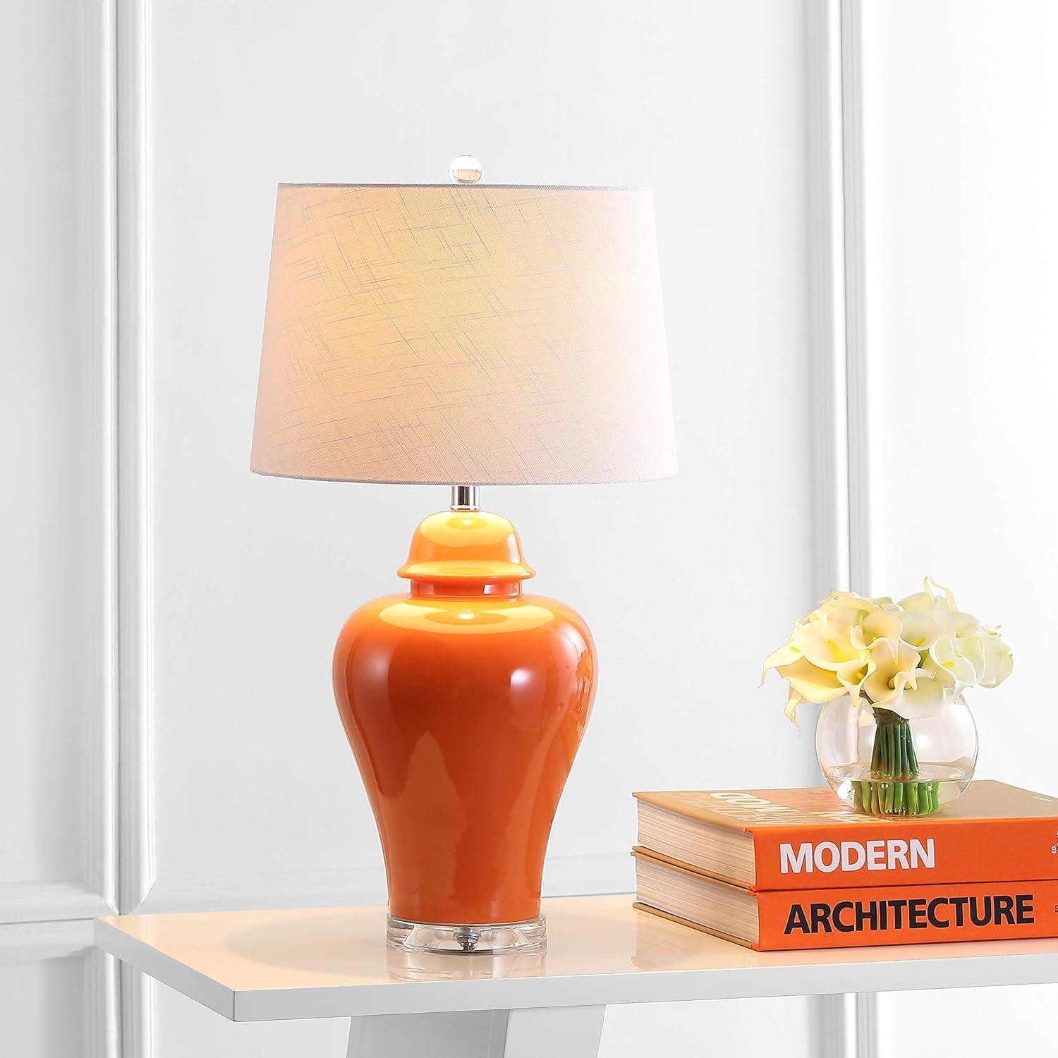 JONATHAN Y JYL4020B-SET2 Set of 2 Table Lamps Winnie 27" Ceramic Urn LED Table Lamp Contemporary Bedside Desk Nightstand Lamp for Bedroom Living Room Office College Bookcase, Orange