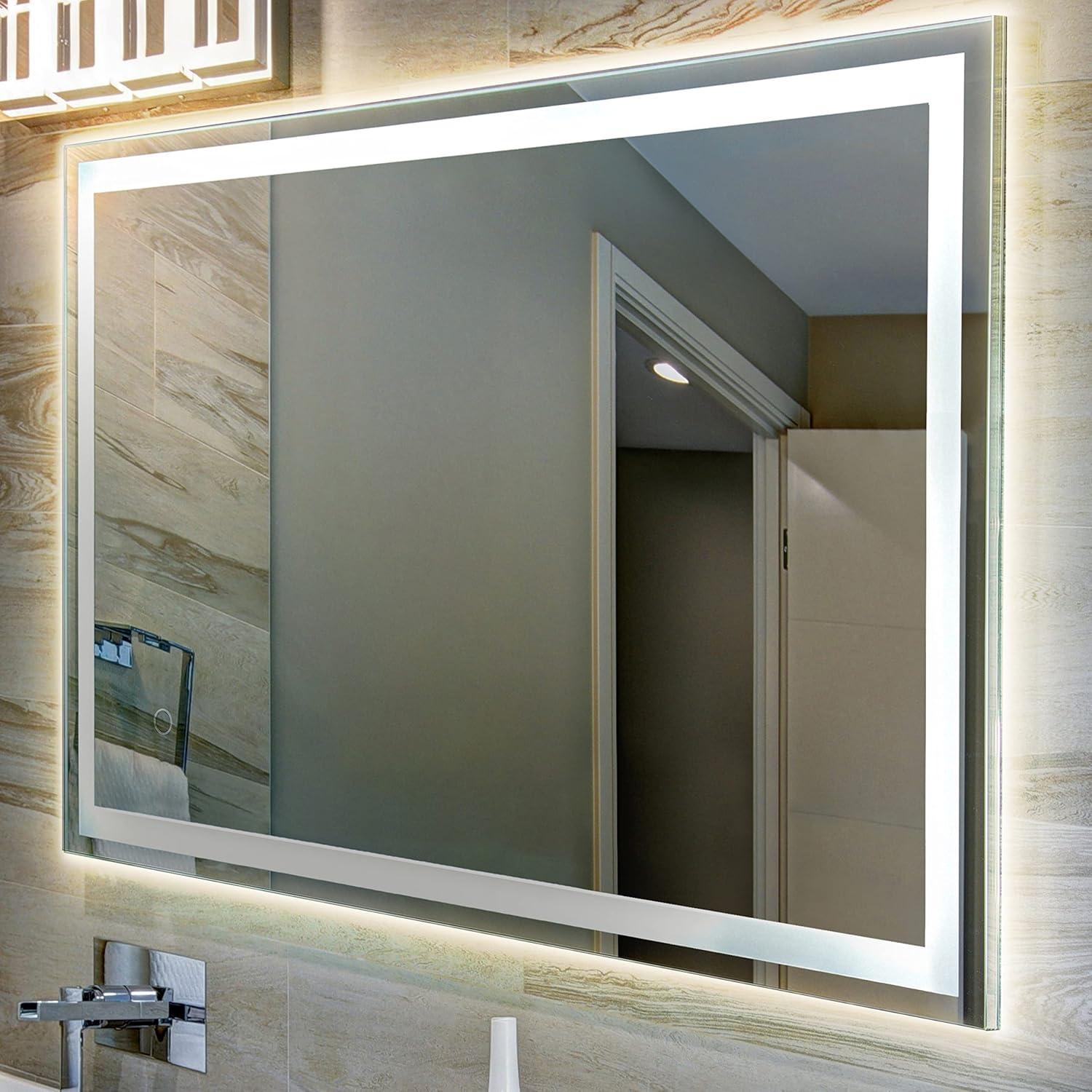 Pax Small Rectangular Frameless Antifog Front/Back-Lit Wall Bathroom Vanity Mirror with Smart Touch - JONATHAN Y