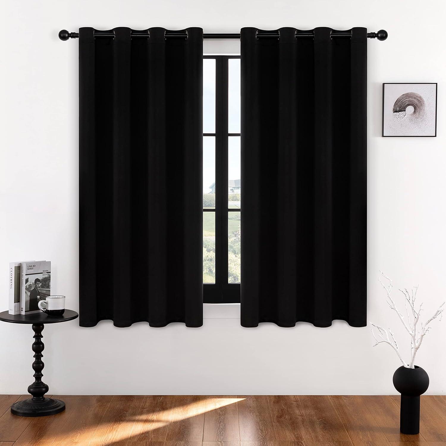 Black 52 x 63 Inch Polyester Blackout Curtains with Grommets