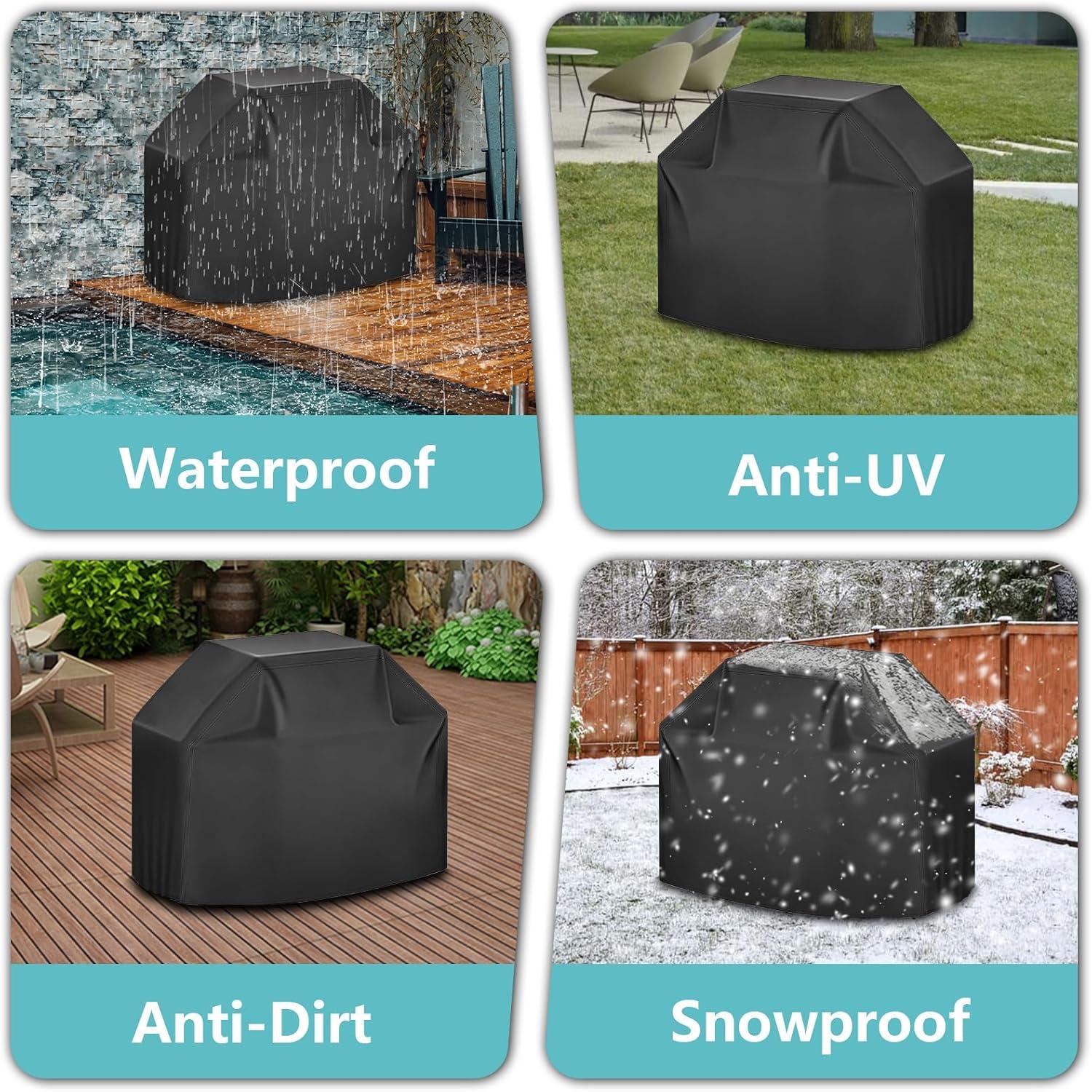 Outdoor Waterproof Grill Cover with Adjustable Hem Drawstring, 58 Inches Heavy Duty Barbecue Gas Grill Cover, Uv & Fade Resistant BBQ Cover for Char-Broil Nexgrill and More (58inch S Black)