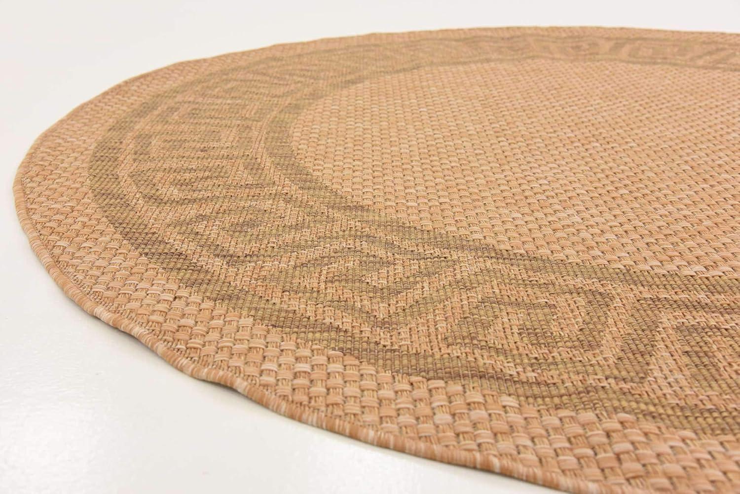 Light Brown Round Synthetic Easy Care Outdoor Rug