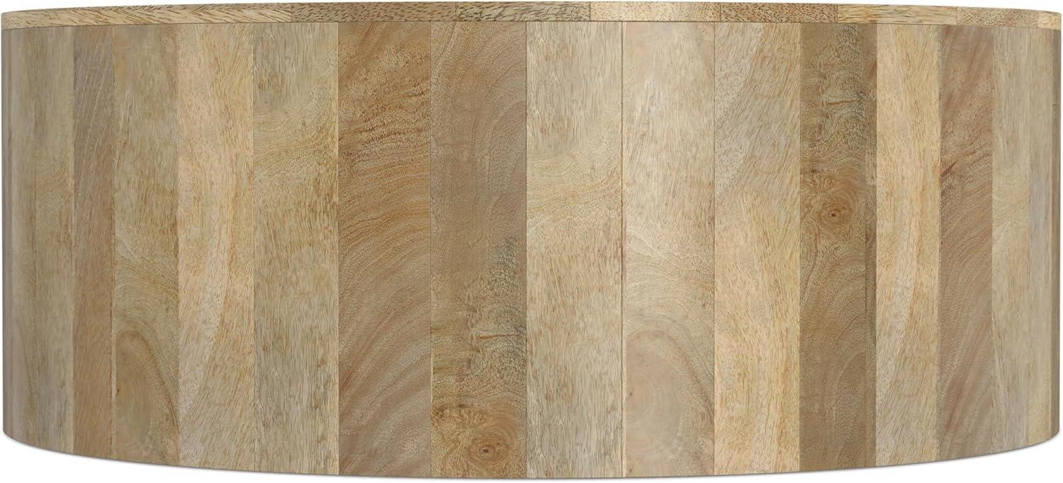 Simpli Home Millbury 36"W Solid Mango Wood Contemporary Round Drum Coffee Table, Fully Assembled