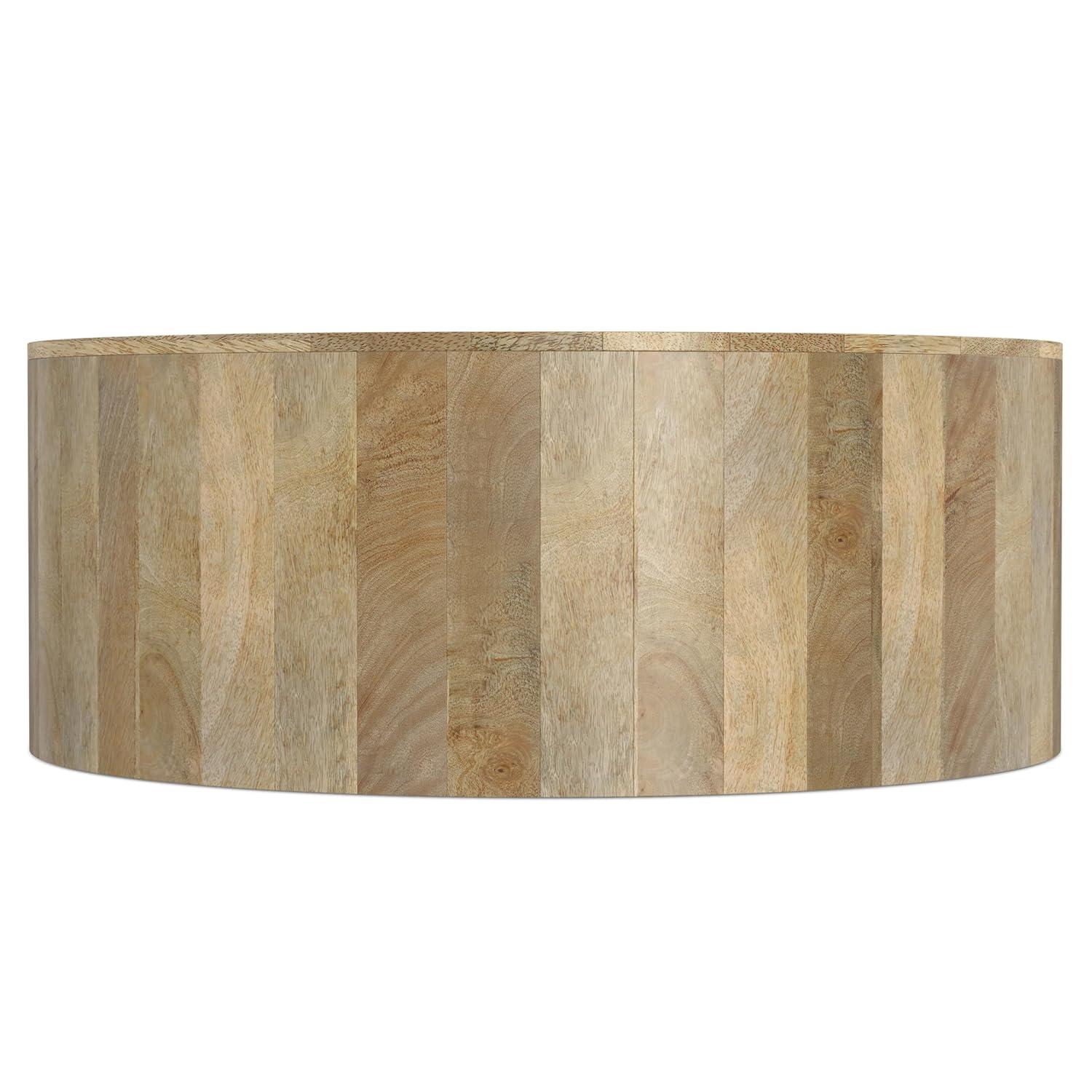 Simpli Home Millbury 36"W Solid Mango Wood Contemporary Round Drum Coffee Table, Fully Assembled
