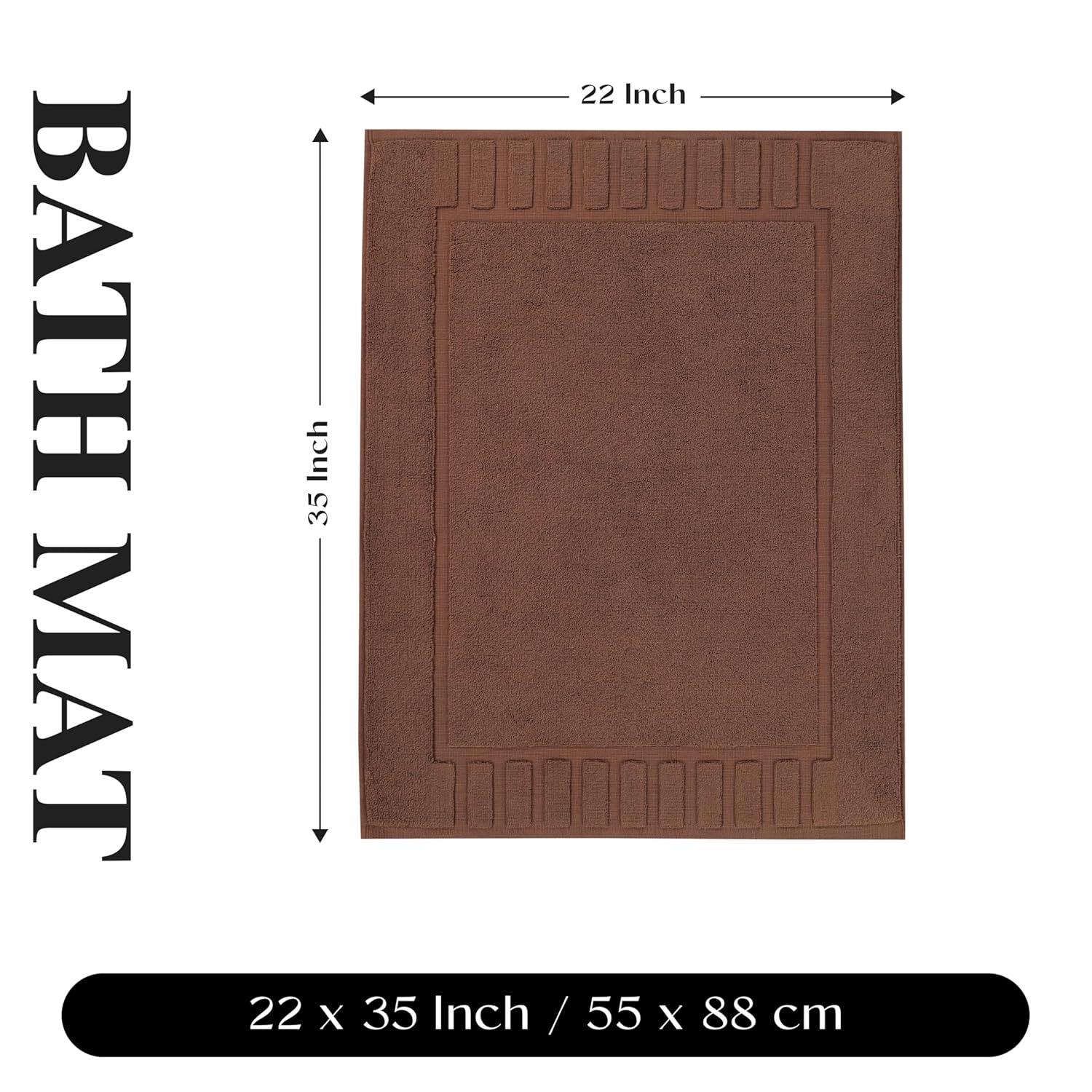 Superior Leo Cotton Geometric Border Bath Mat, 22" x 35", Set of 2, Brown