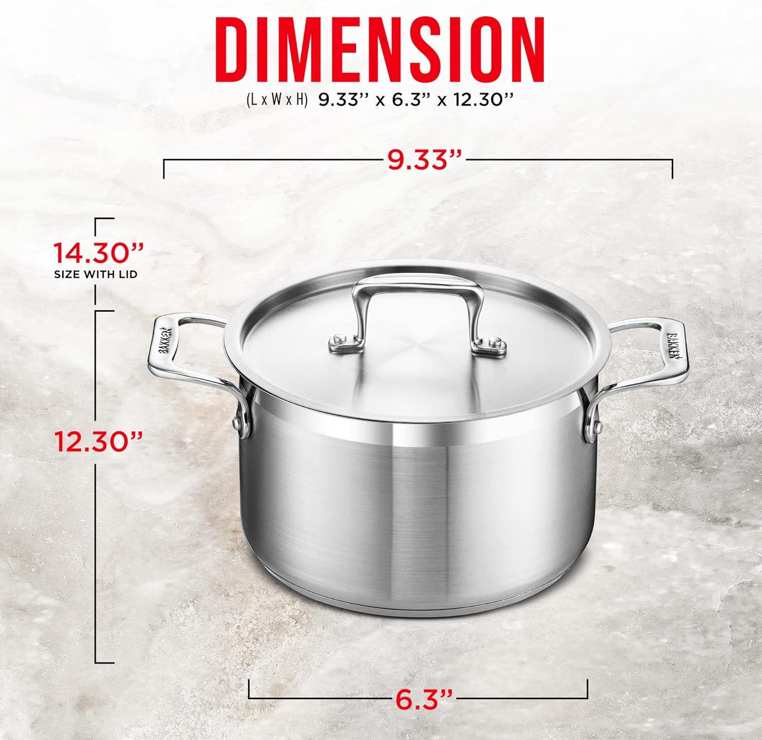 Bakken- Swiss Stockpot Brushed Stainless Steel Induction Pot with Lid and Riveted Handles