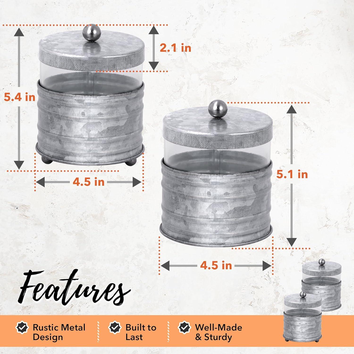 Autumn Alley Glass and Galvanized Bathroom Jars with Ball Handles – Farmhouse Qtip and Cotton Ball Storage
