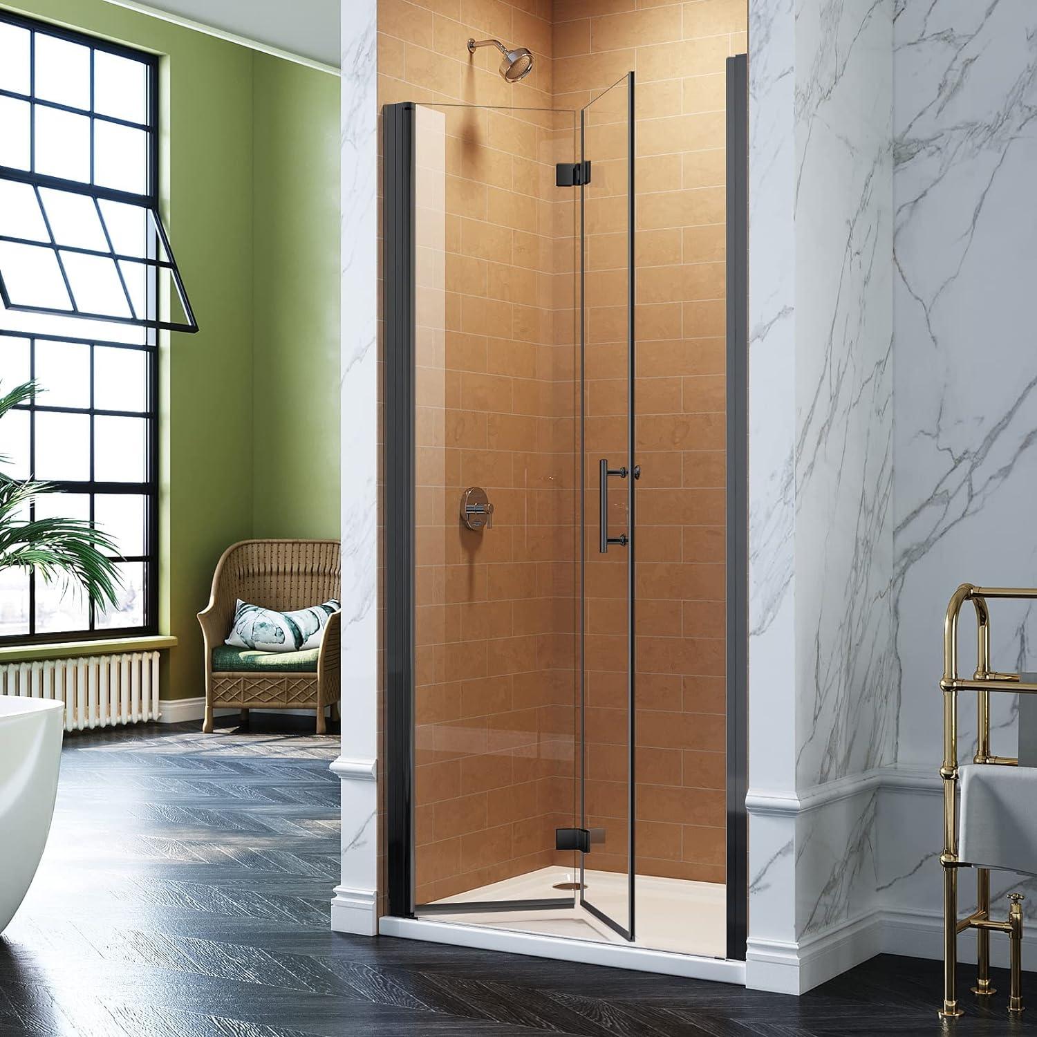 Matte Black Frameless Bifold Glass Shower Door 30" x 72"