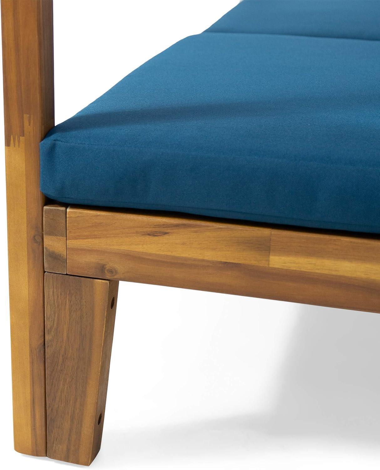 Christopher Knight Home Kinzie Outdoor 2-seat Adjustable Acacia Daybed w/ Curtains by  - 51.25" L x 78.75" W x 78.75" H Teak + Blue