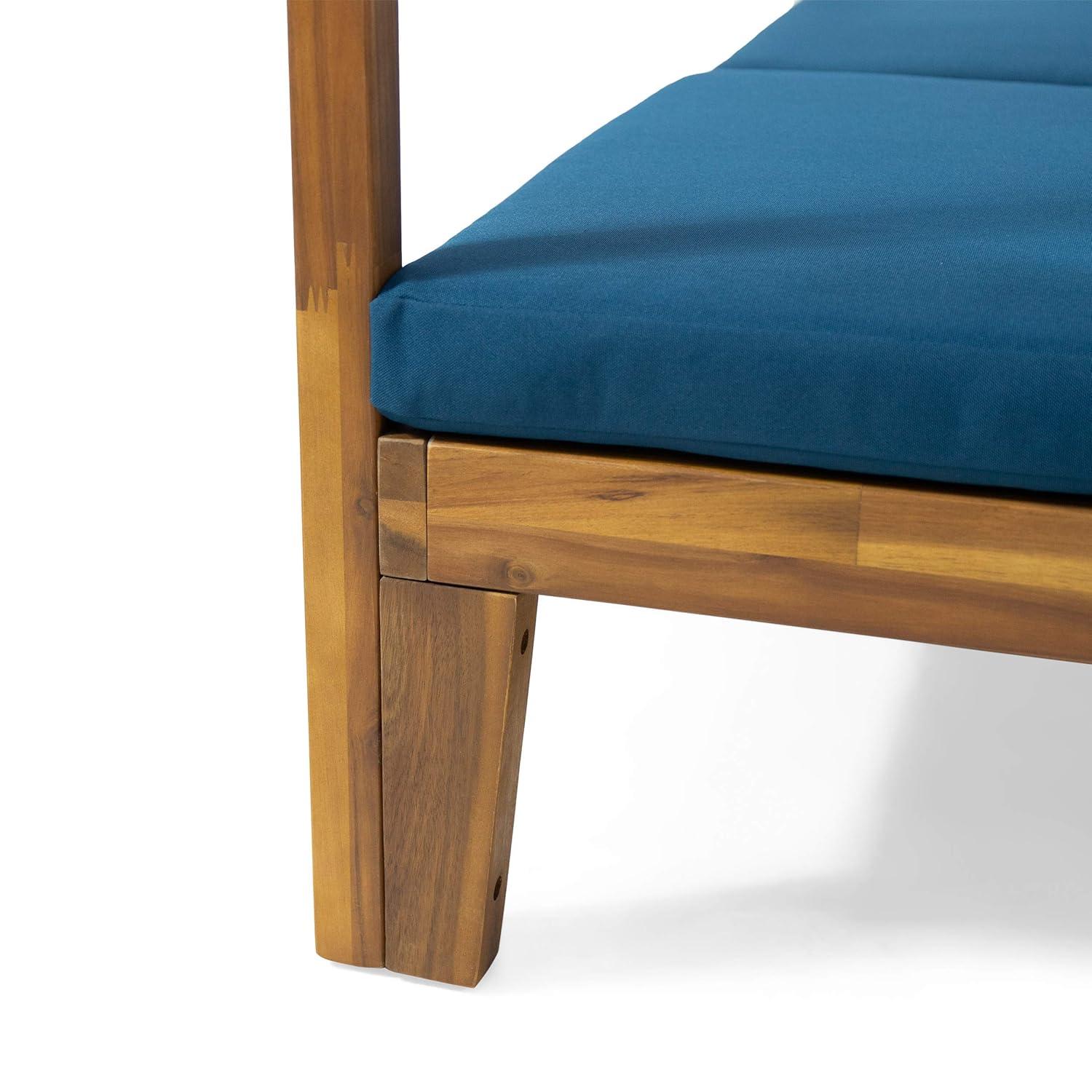 Christopher Knight Home Kinzie Outdoor 2-seat Adjustable Acacia Daybed w/ Curtains by  - 51.25" L x 78.75" W x 78.75" H Teak + Blue