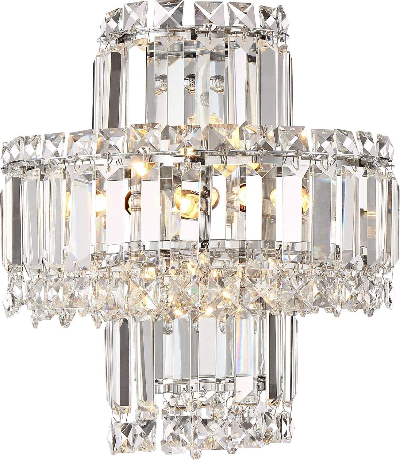 Vienna Full Spectrum Magnificence Wall Light Sconce Chrome Hardwire 11 1/2" 4-Light LED Fixture Tiered Clear Crystal for Bedroom Bathroom Vanity Home