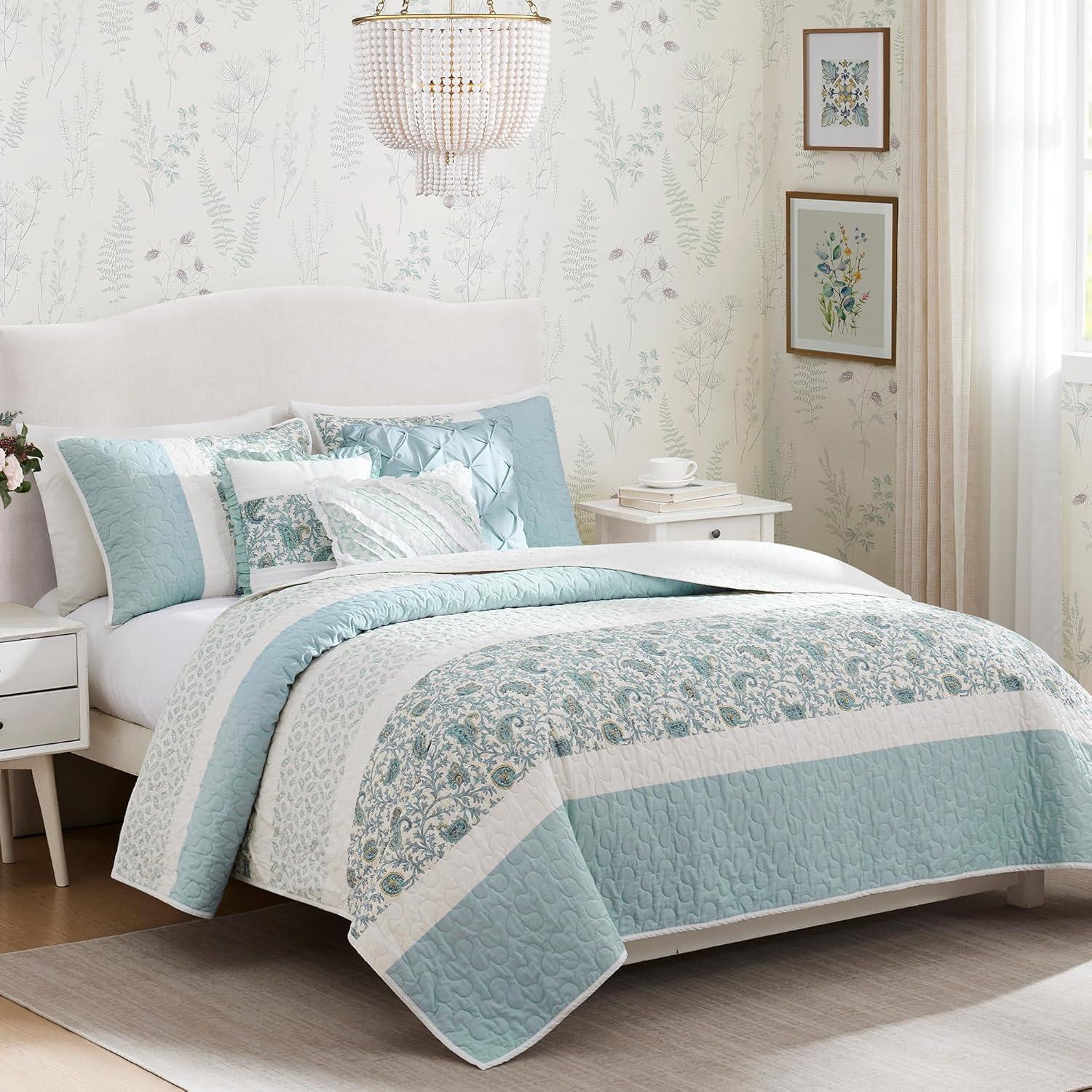 Madison Park Dawn 6 Piece Cotton Percale Quilt Set with Throw Pillows