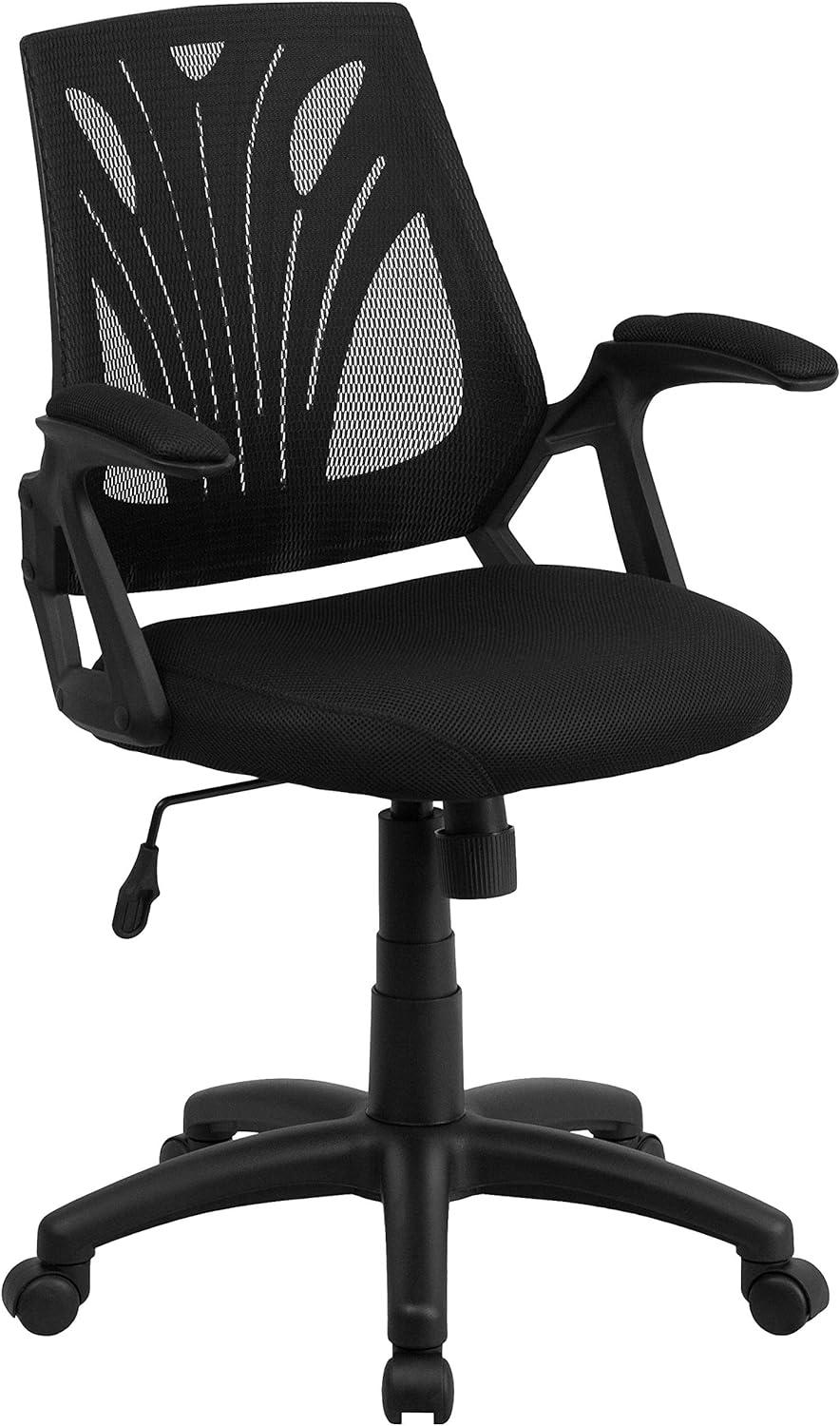 Ergonomic Black Mesh Mid-Back Swivel Task Chair with Fixed Arms