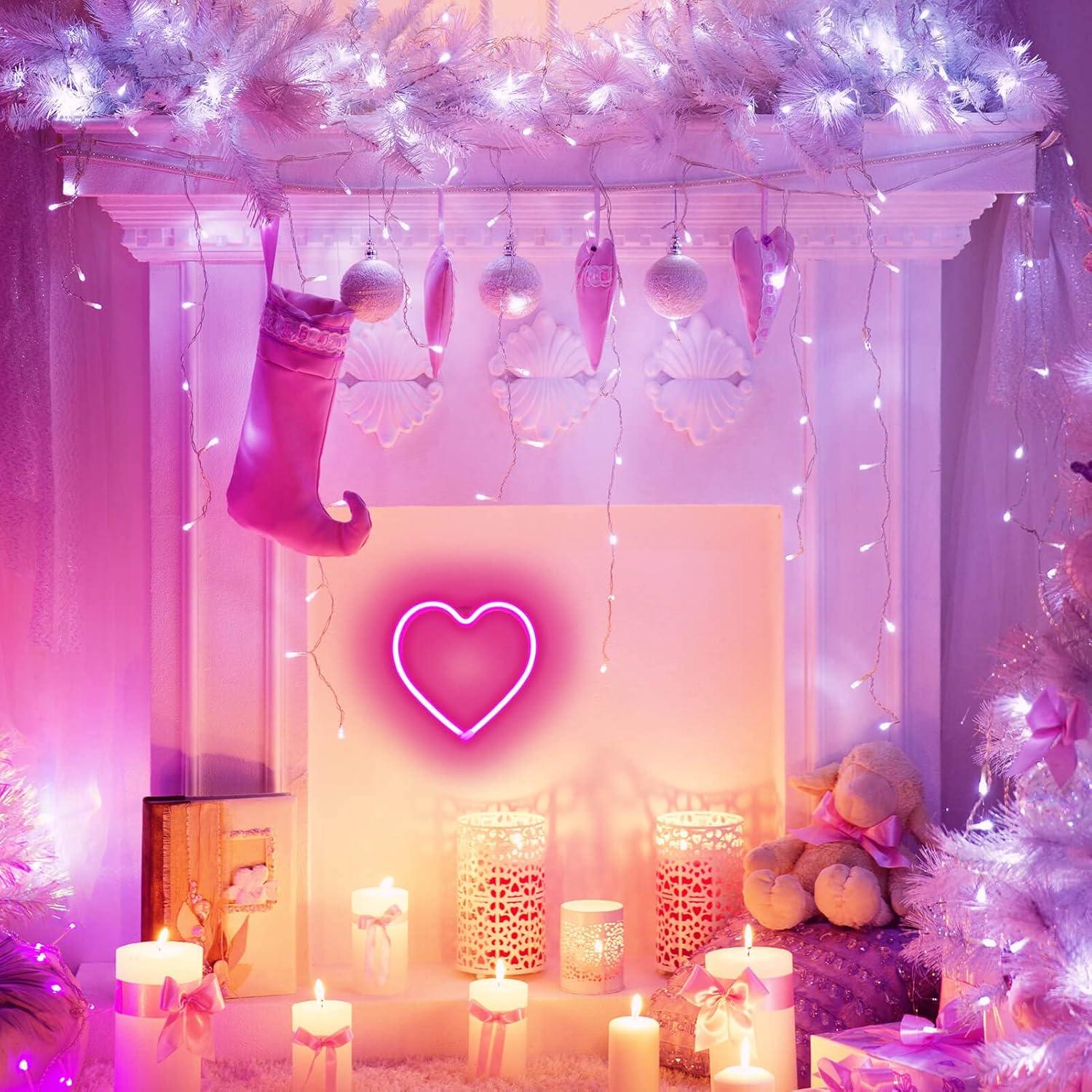 Heart Neon Sign Neon Heart Lights Pink Heart Led Light, Led Heart Lamp Heart Decorations for Home, Hanging Heart Gifts Heart Wall Decor Usb/Battery Operated Heart Light for Bedroom Living Room