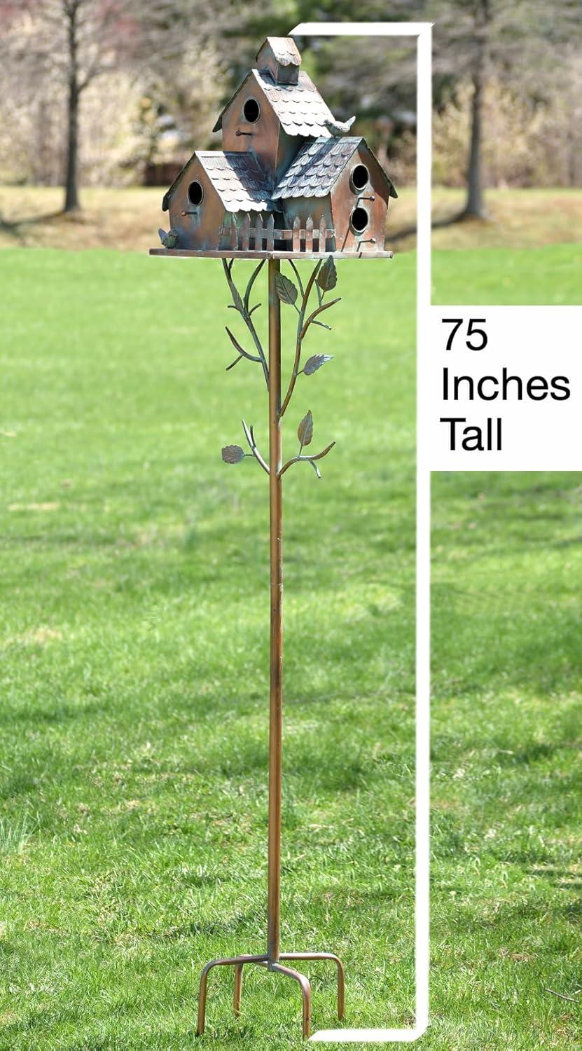 Large Copper Colored Multi-Birdhouse Stakes, Room for 4 Bird Families in Each (Castle Home)