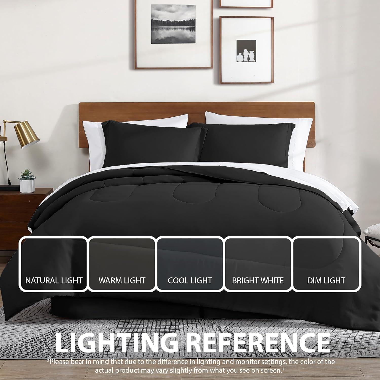 Swift Home | 8-Piece Ultra Soft Solid Bed-In-A-Bag Bedding Set Black Queen