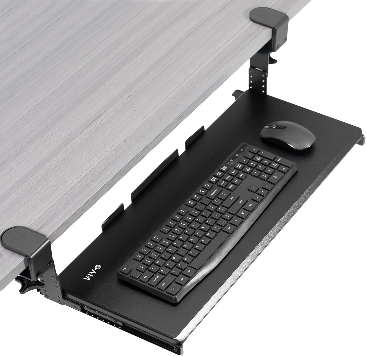 VIVO Black Clamp-on Height Adjustable Keyboard and Mouse Under Desk Slider Tray