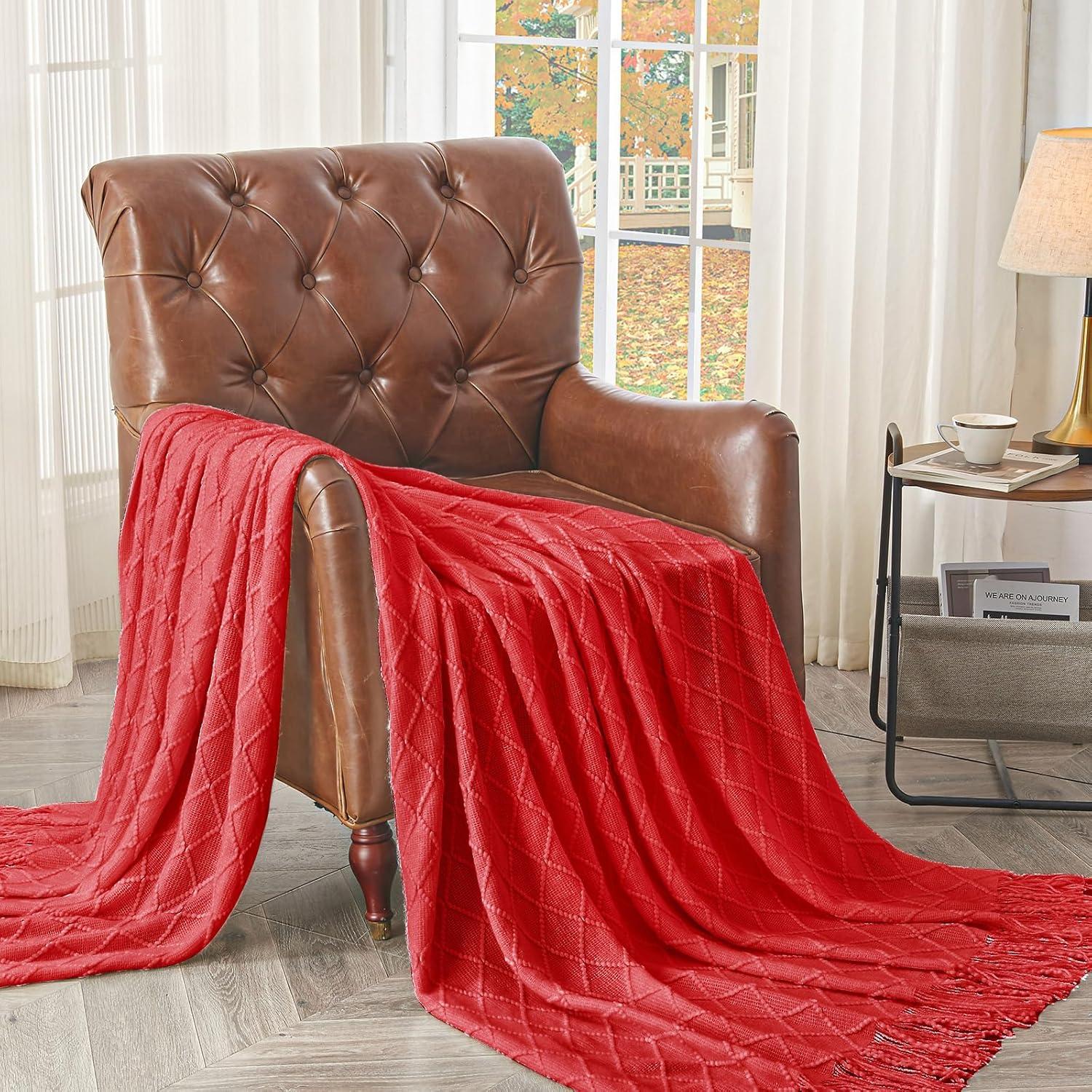 inhand Knitted Gift Throw Blankets for Couch and Bed,Valentines Day Decor Blanket for Her Him Girlfriend Wife, Red Romatic Lightweight Decorative with Tassel, Farmhouse Warm Woven for Women, 50"x60"