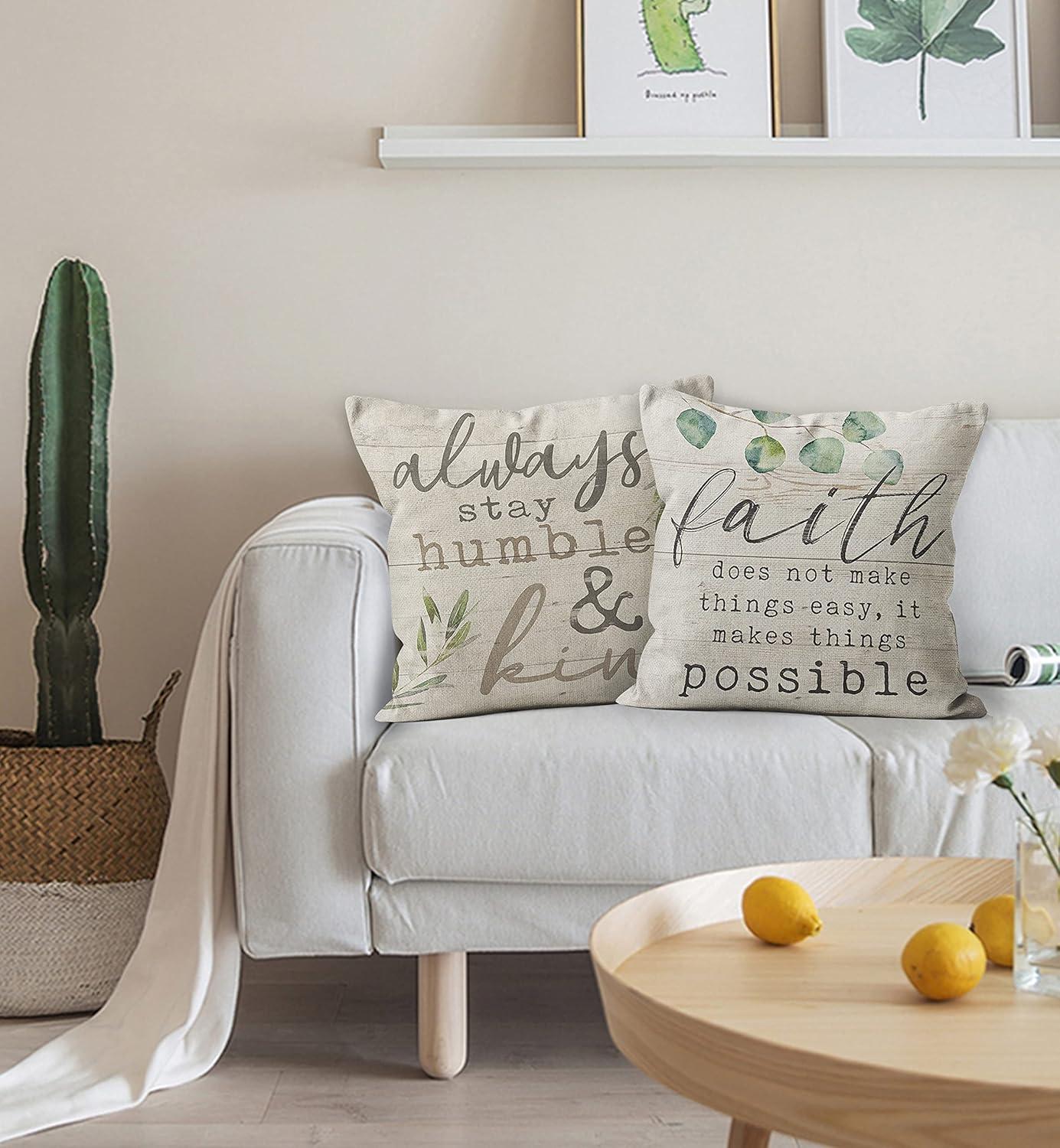 Inspirational Beige Linen Religious Throw Pillow Covers Set