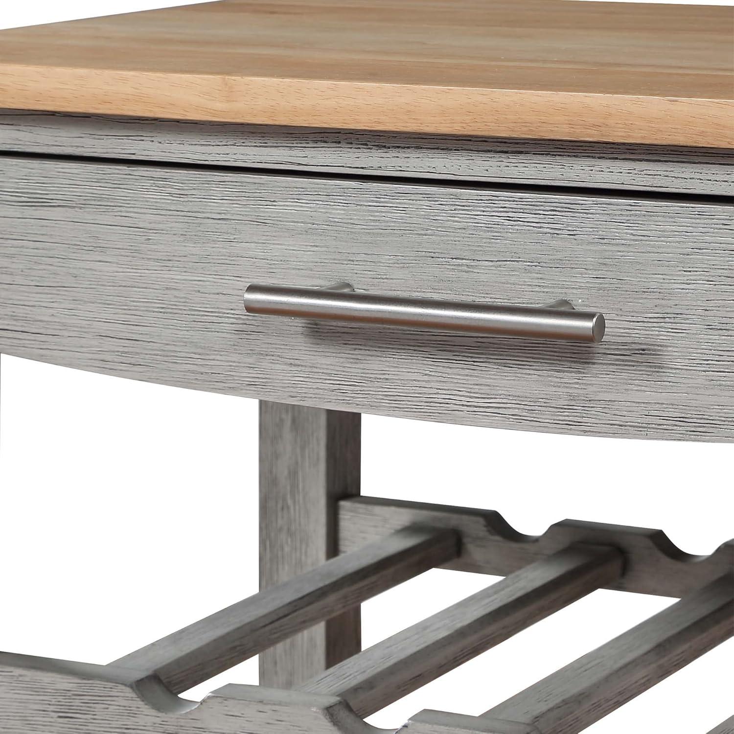 Ellaine Light Gray Solid Wood Butcher Block Kitchen Cart with Wine Rack