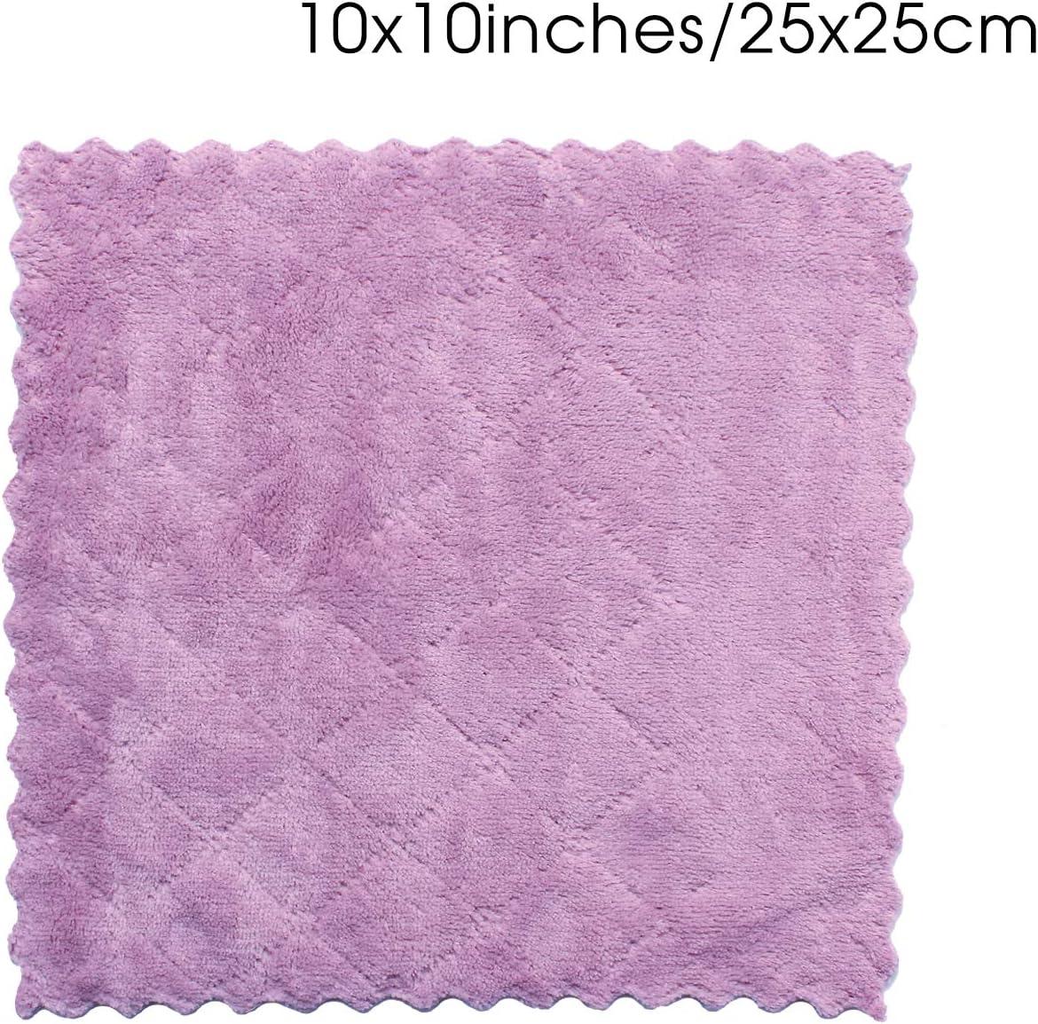 12 Pack Kitchen Cloth Dish Towels 10"x10", Premium Dishcloths, Super Absorbent Coral Velvet Dishtowels, Nonstick Oil Washable Fast Drying (Purple-Grey)