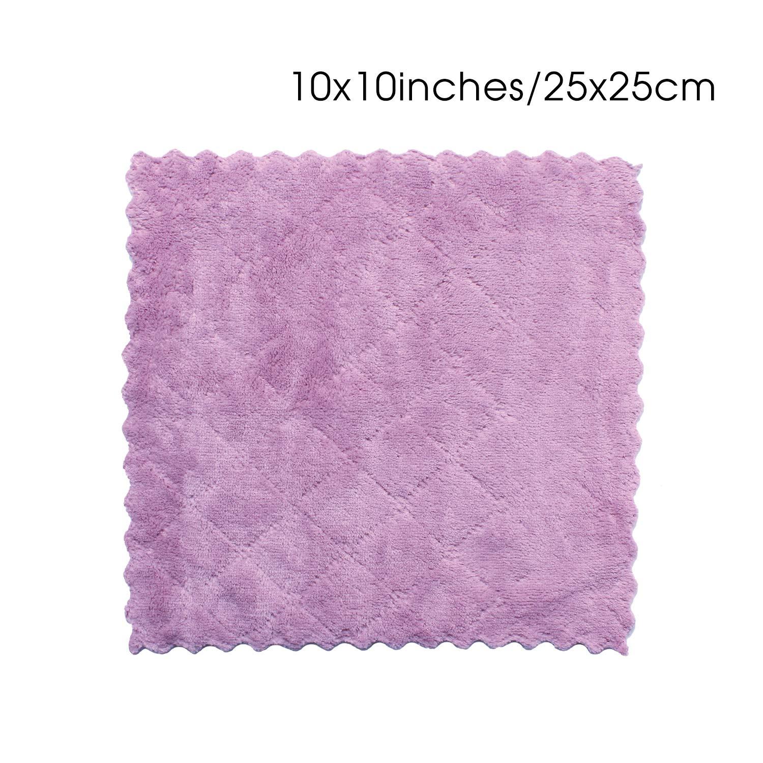 12 Pack Kitchen Cloth Dish Towels 10"x10", Premium Dishcloths, Super Absorbent Coral Velvet Dishtowels, Nonstick Oil Washable Fast Drying (Purple-Grey)
