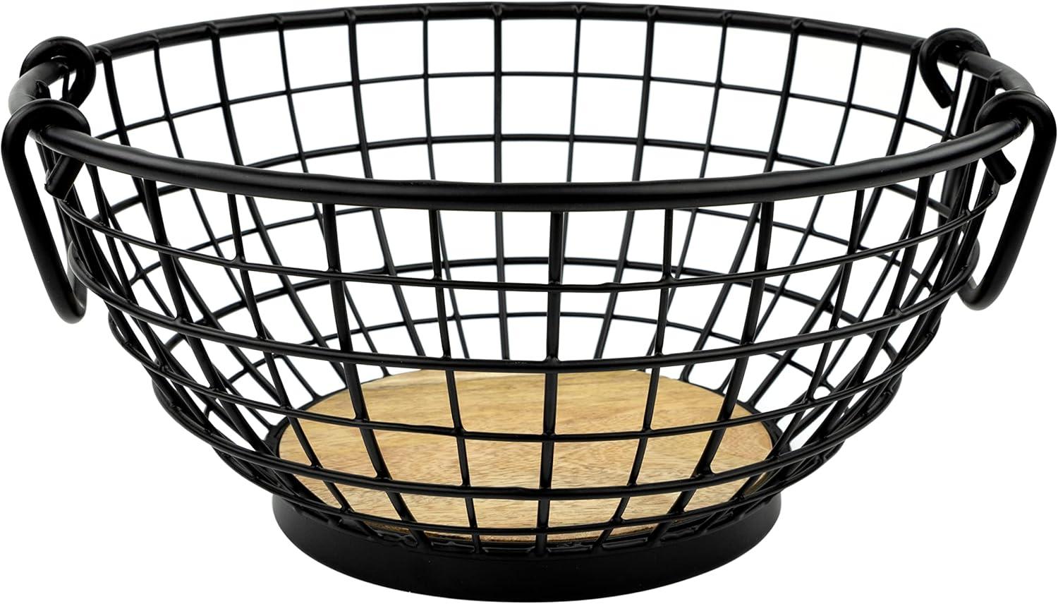 Black Steel and Light Wood Rustic Fruit Bowl