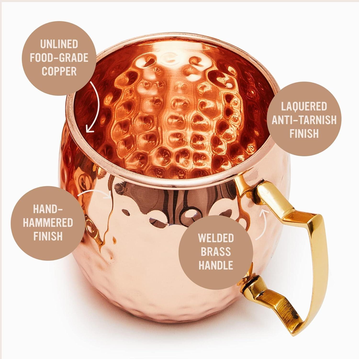 Kitchen Science Moscow Mule Copper Mugs 16 Ounce Set of 6 mugs with 6 Straws and Jigger Set, with amazing Ayurvedic benefits, Perfect Gift Set for your Friends and Family