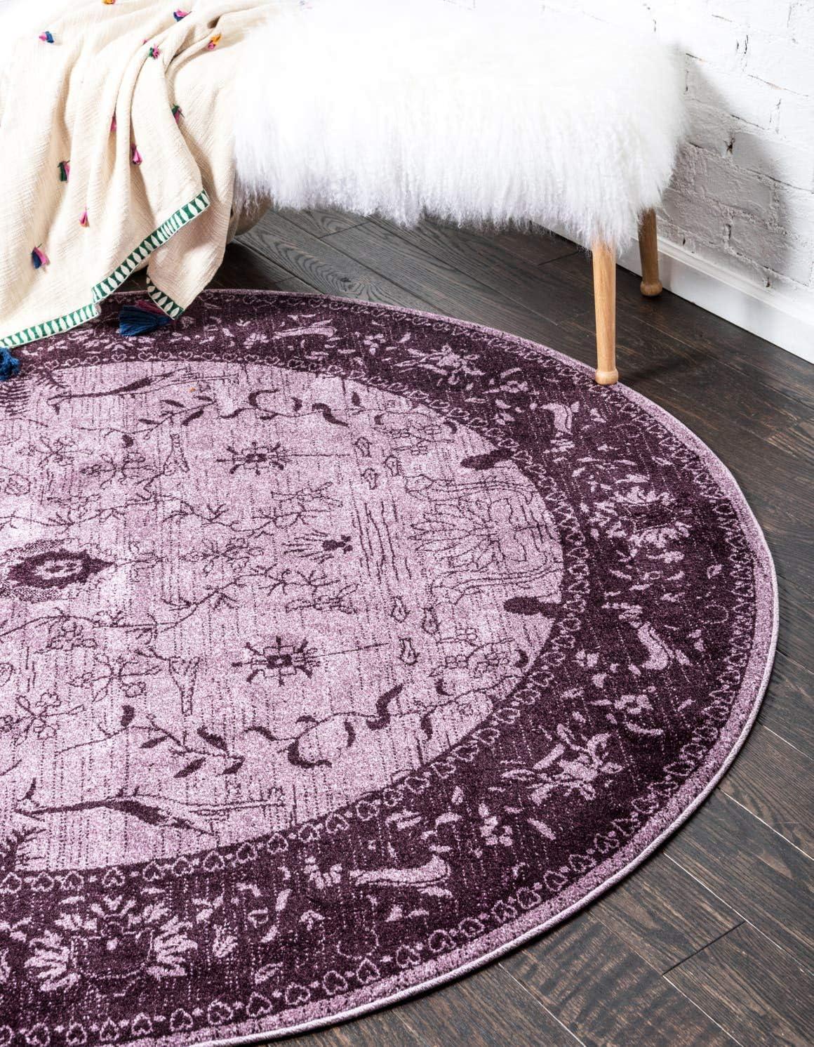Unique Loom 12' 2 x 12' 2 Round Purple La Jolla Floral Area Rug