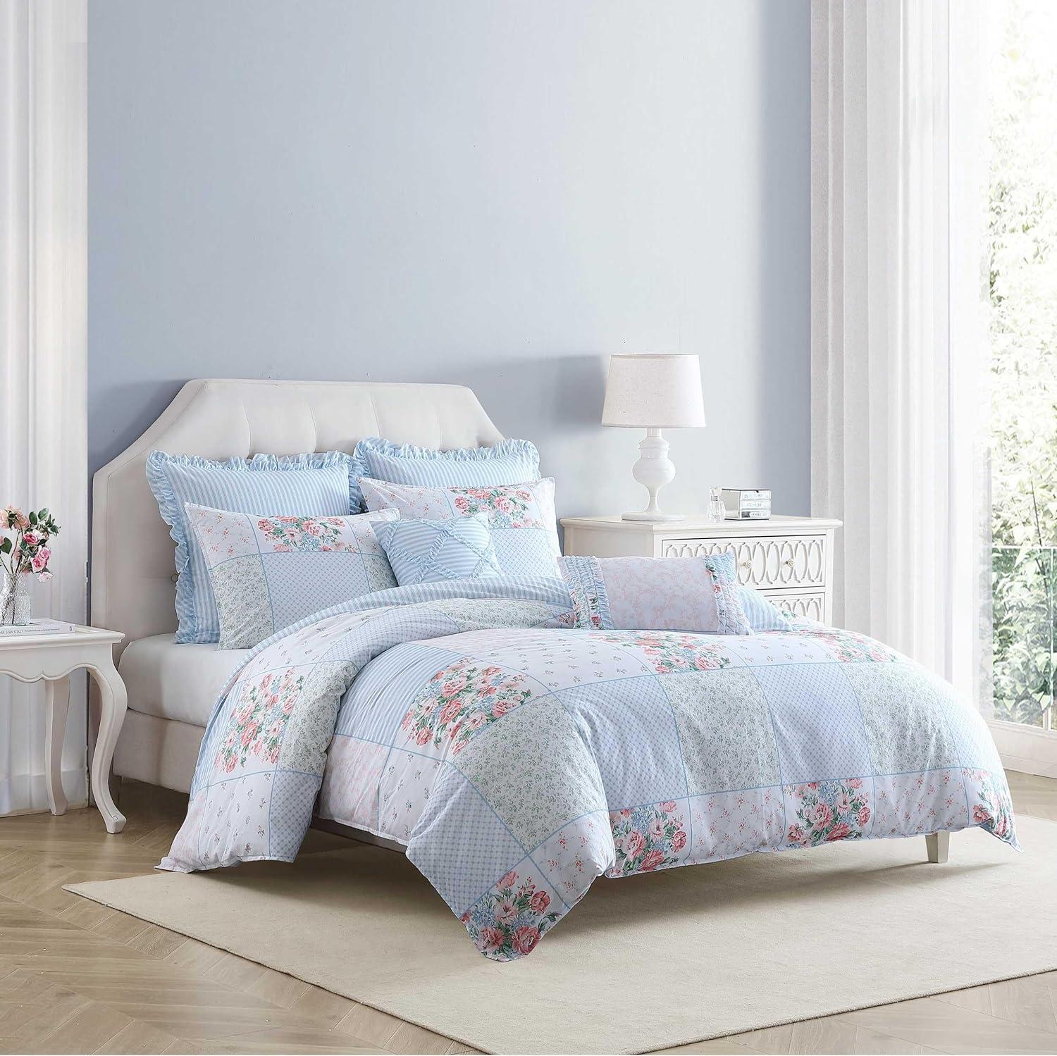 Laura Ashley Hope Patchwork Cotton Blue Bonus Duvet Cover Set