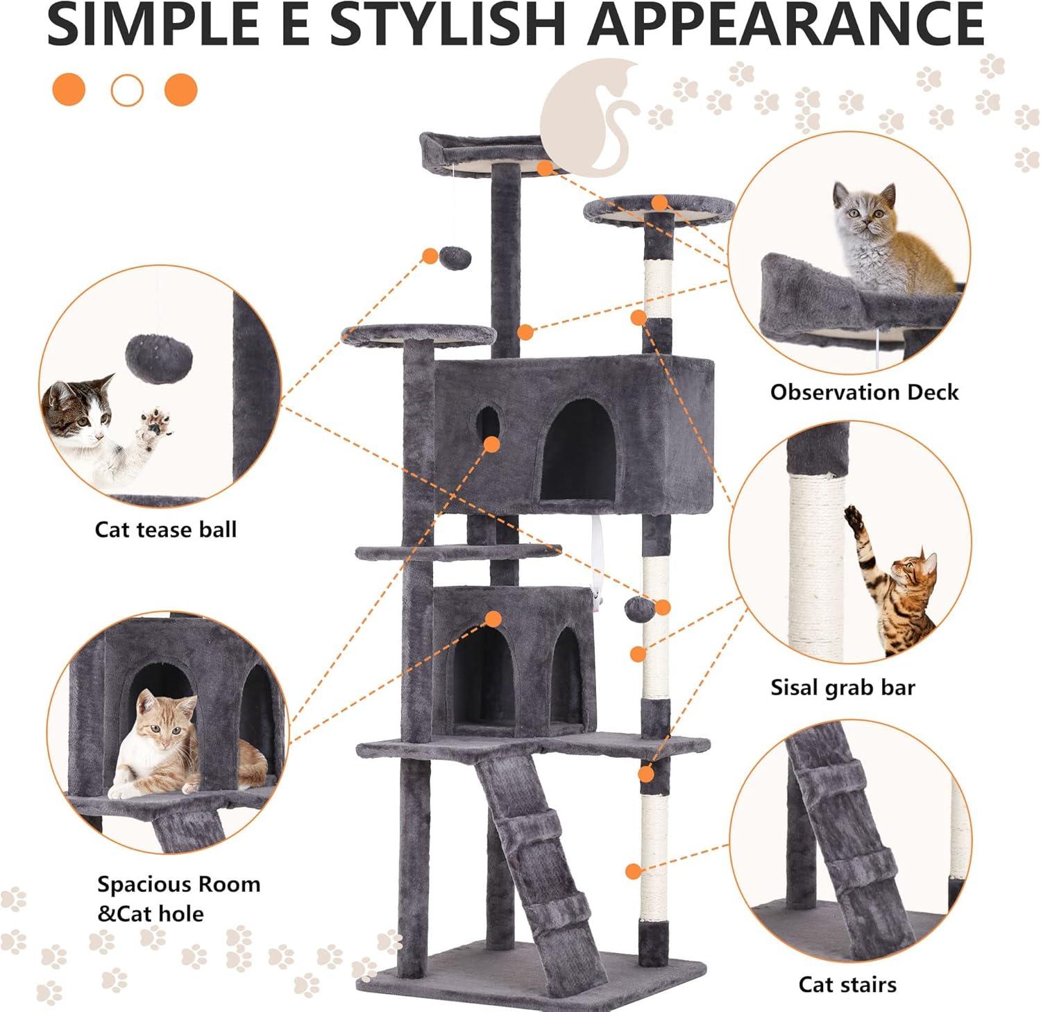 Tucker Murphy Pet™ 70In Cat Tree Tower For Indoor Cats,Multi-Level, Furniture Activity Center With Scratching Posts Stand House Cat Condo With Funny Toys For Kittens Pet Play House,Dark Gray