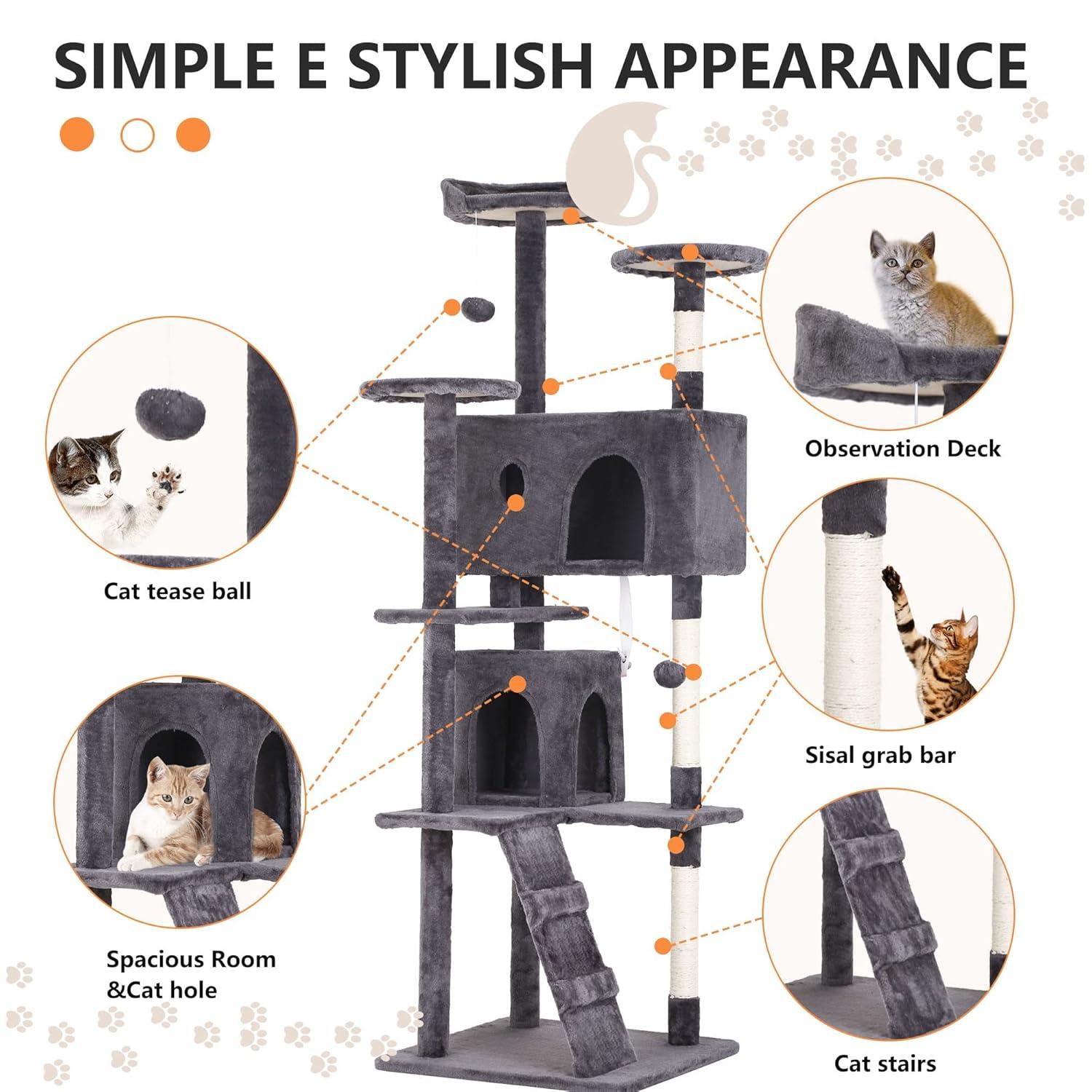 Tucker Murphy Pet™ 70In Cat Tree Tower For Indoor Cats,Multi-Level, Furniture Activity Center With Scratching Posts Stand House Cat Condo With Funny Toys For Kittens Pet Play House,Dark Gray
